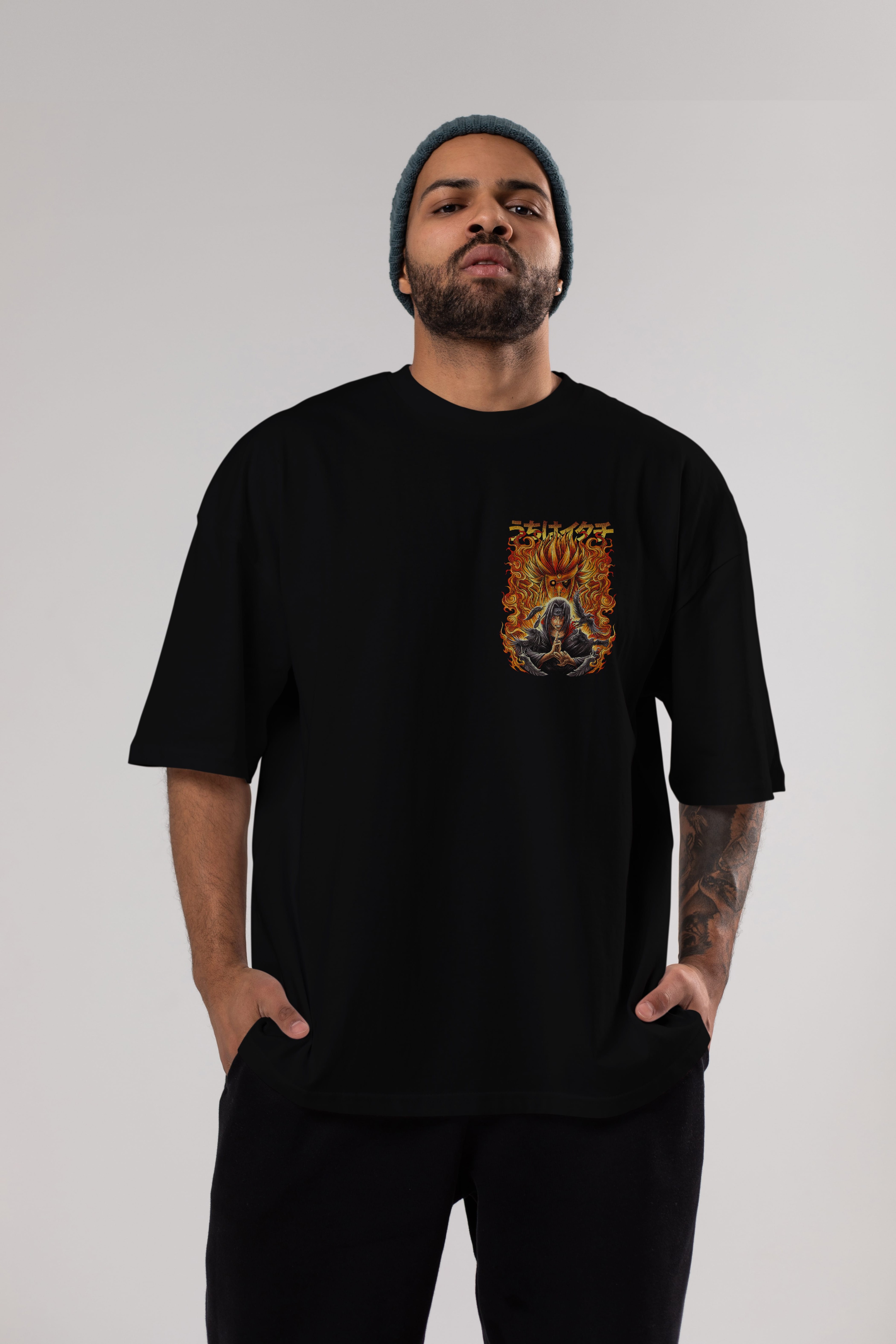 NARUTO ITACHI UCHIHA Ön Sol Baskılı Oversize t-shirt Erkek Kadın Unisex %100 Pamuk Bisiklet Yaka tişort