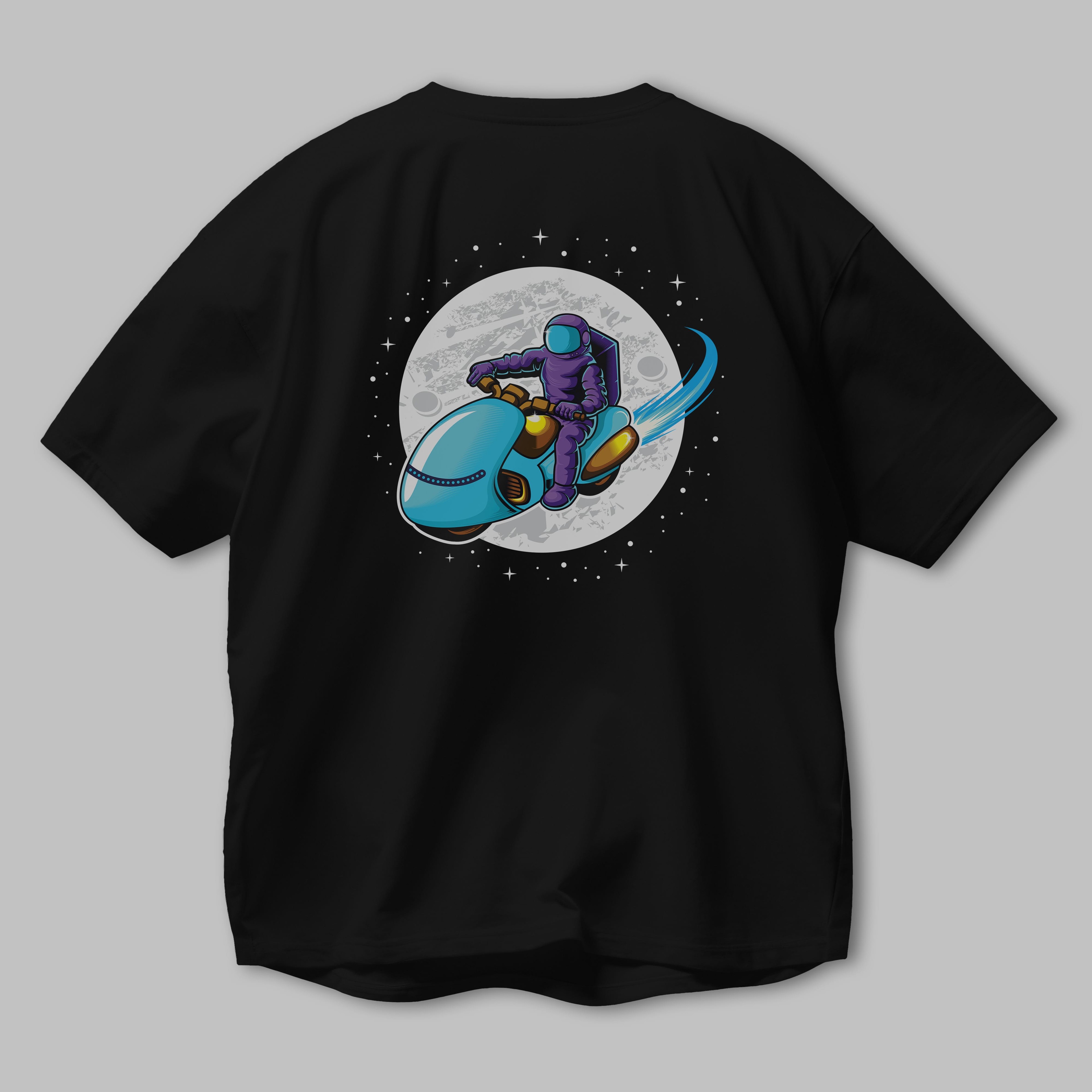 Astrorider in Space Arka Baskılı Oversize t-shirt Erkek Kadın Unisex