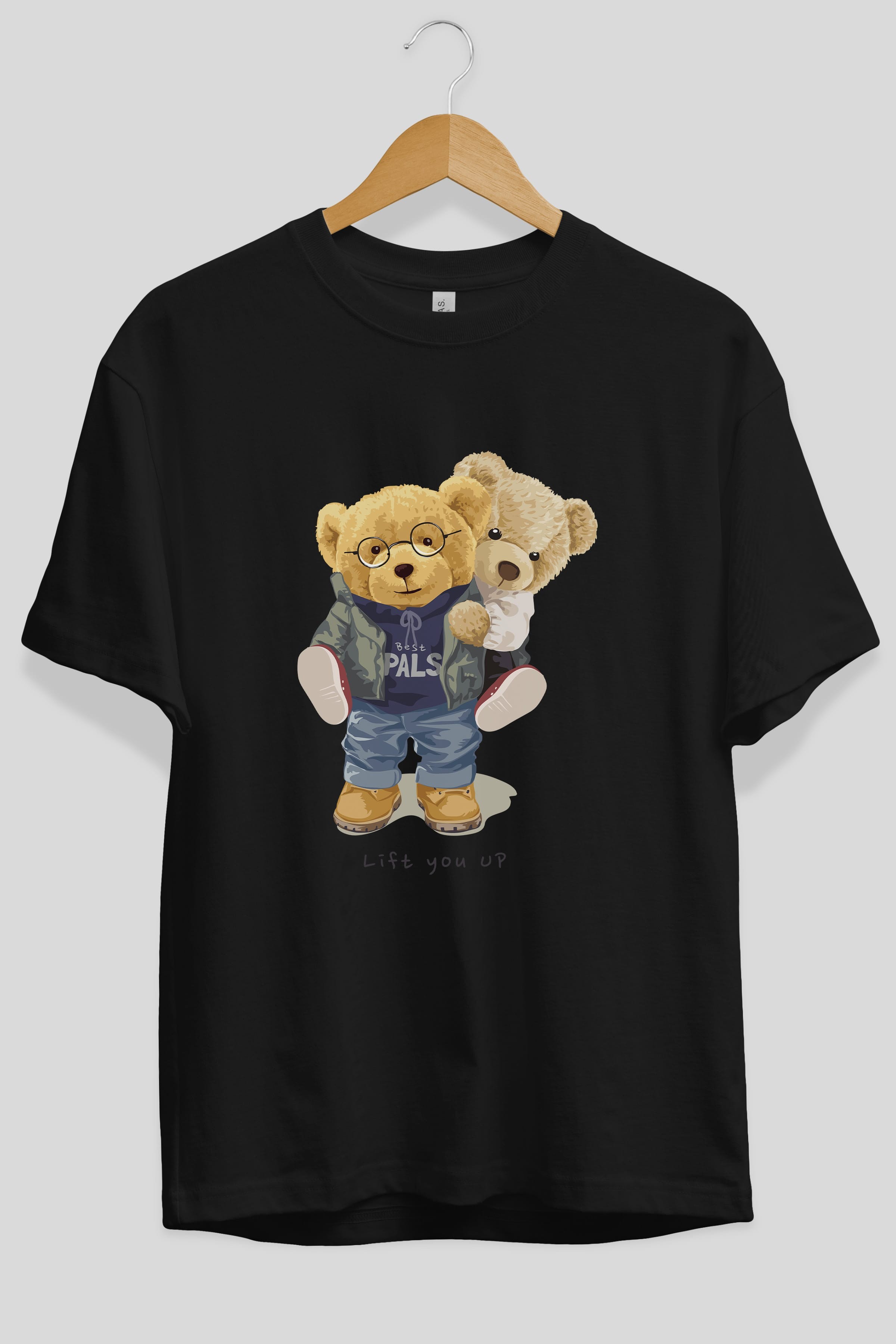 Teddy Bear Lift You Up Ön Baskılı Oversize t-shirt Erkek Kadın Unisex %100 Pamuk