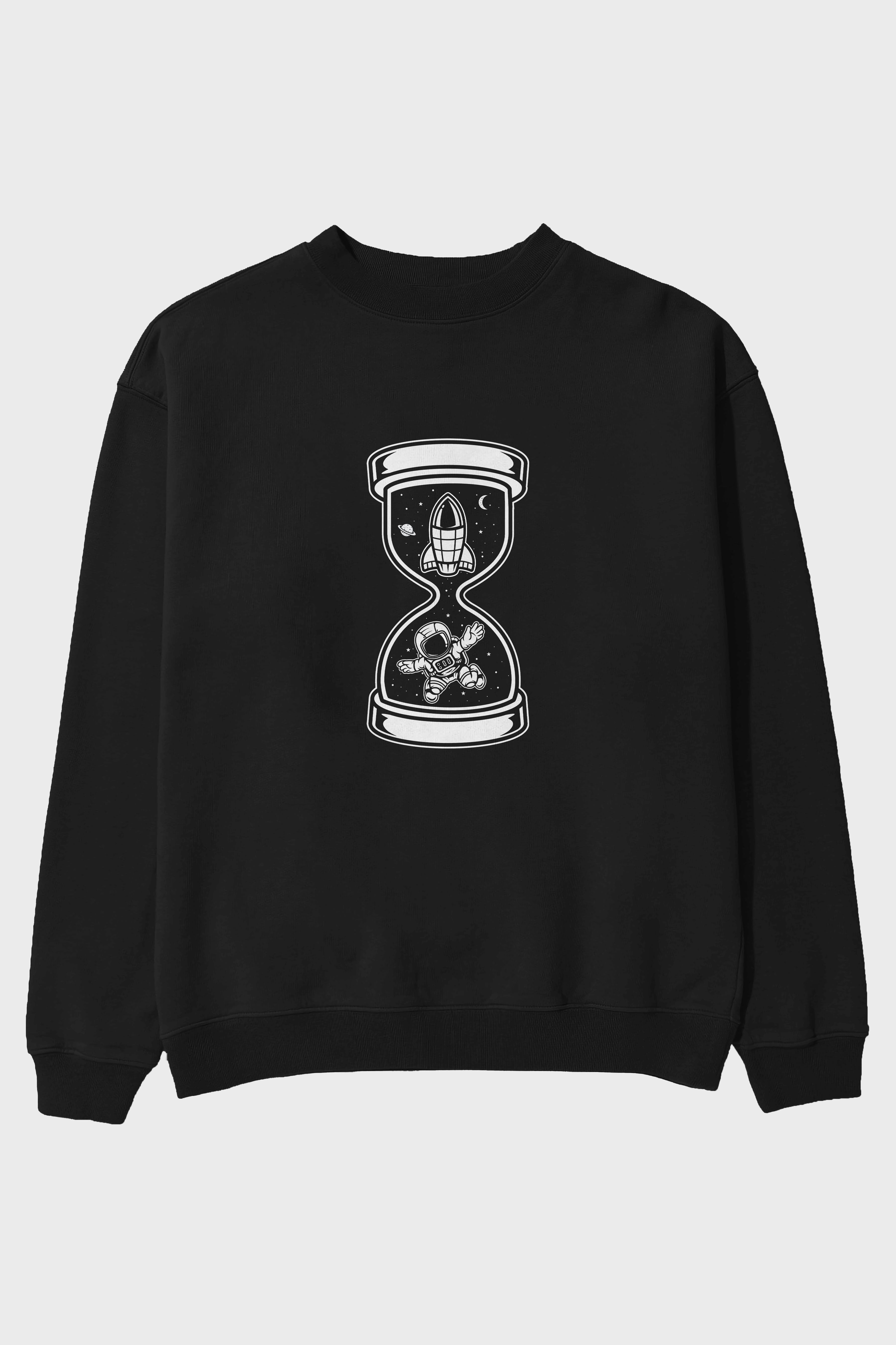 Astronaut Time Ön Baskılı Oversize Sweatshirt Erkek Kadın Unisex