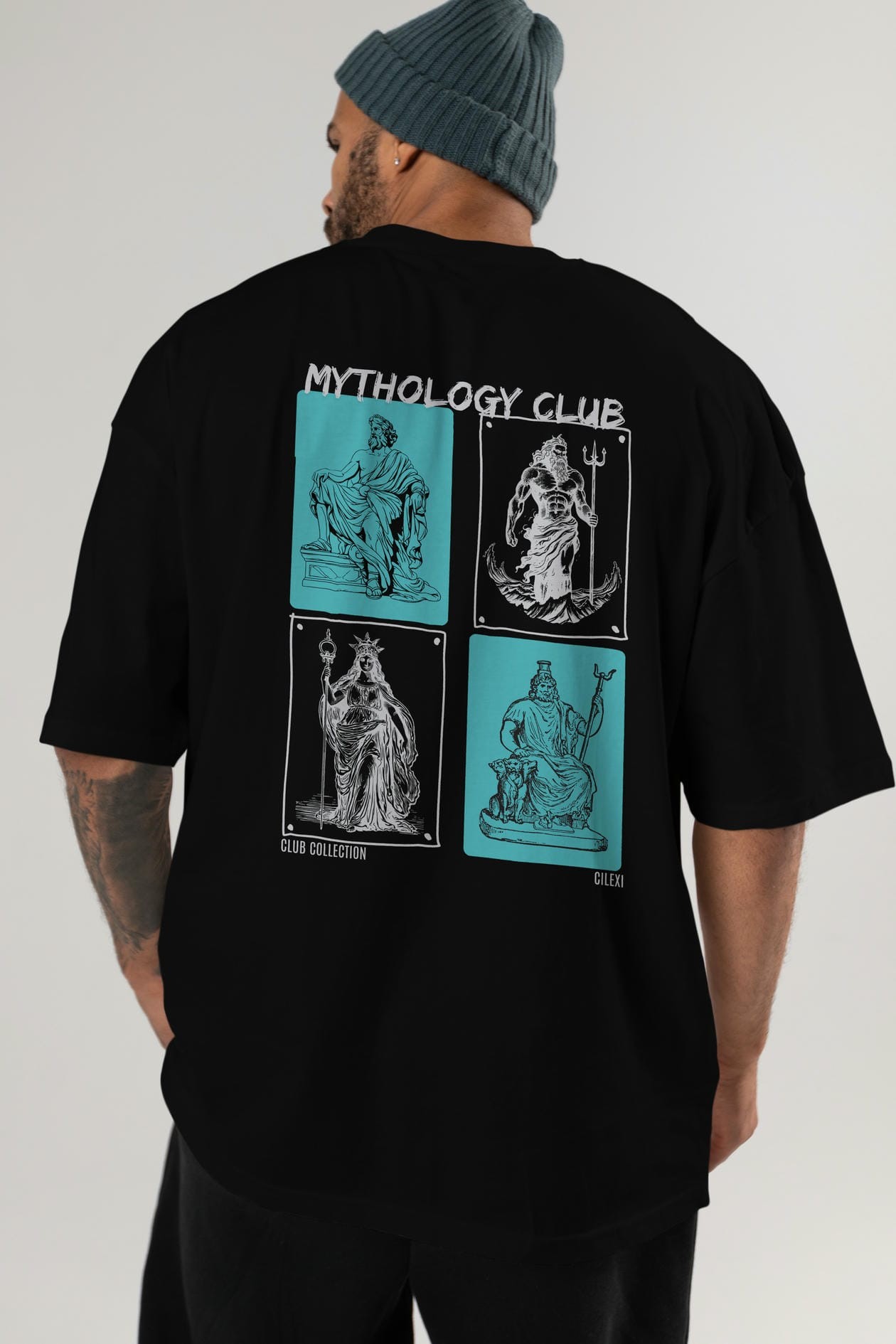 Mythology Club Arka Baskılı Oversize t-shirt Erkek Kadın %100 Pamuk Bisiklet Yaka tişort