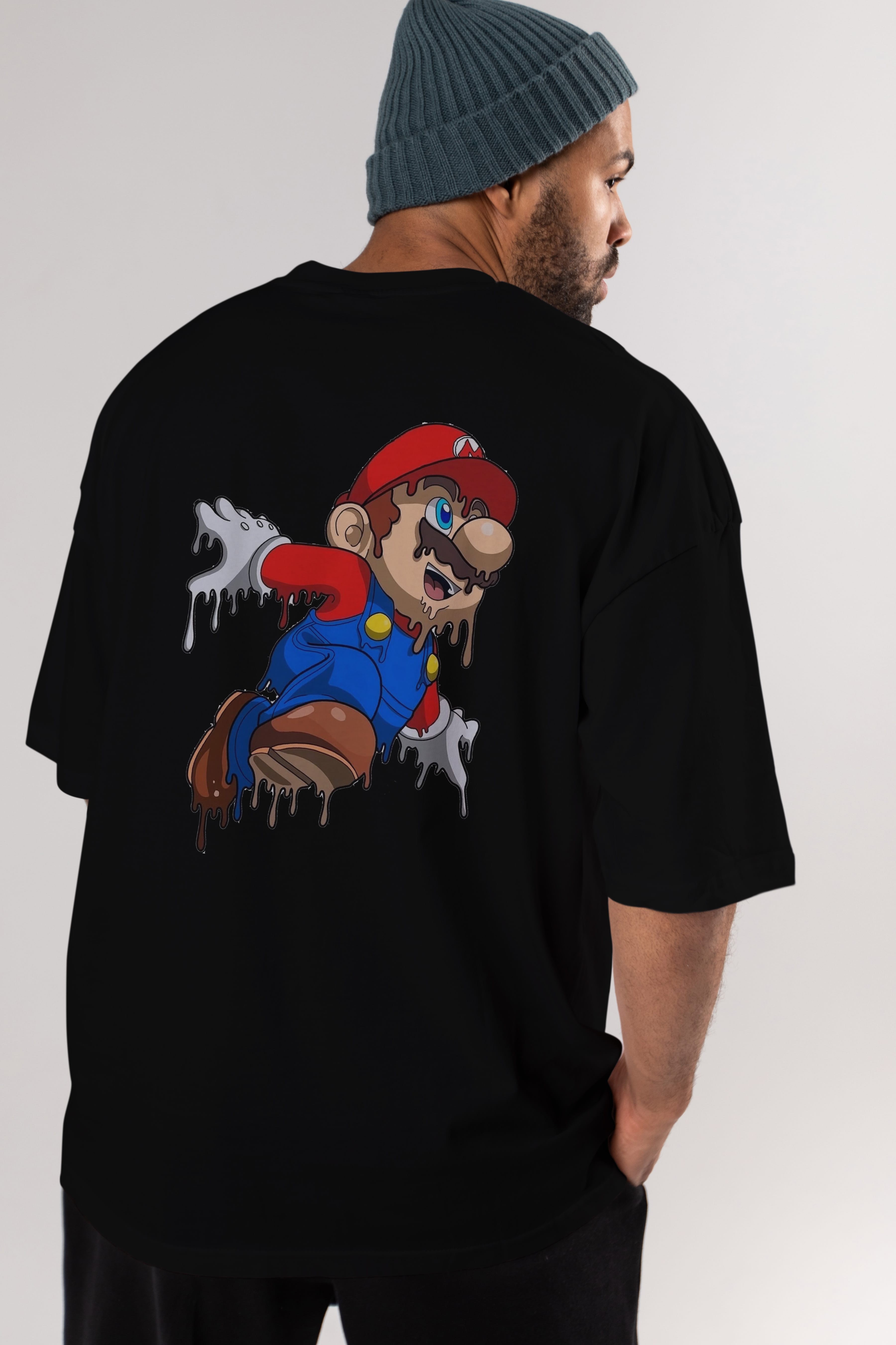 Super Mario 3 Arka Baskılı Oversize t-shirt Erkek Kadın Unisex %100 Pamuk Bisiklet Yaka tişort