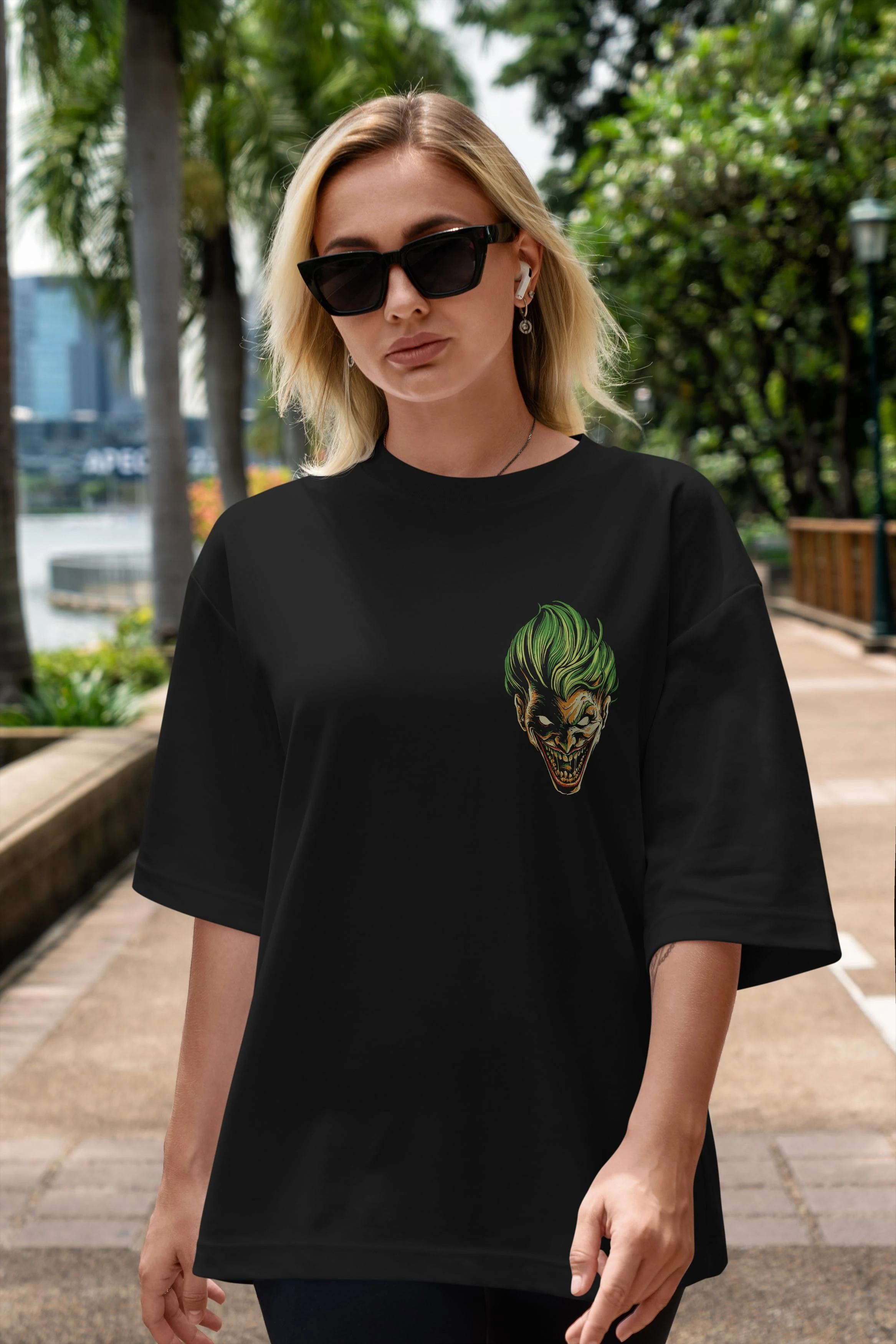 Joker (3) Ön Sol Baskılı Oversize t-shirt Erkek Kadın Unisex %100 Pamuk Bisiklet Yaka tişort