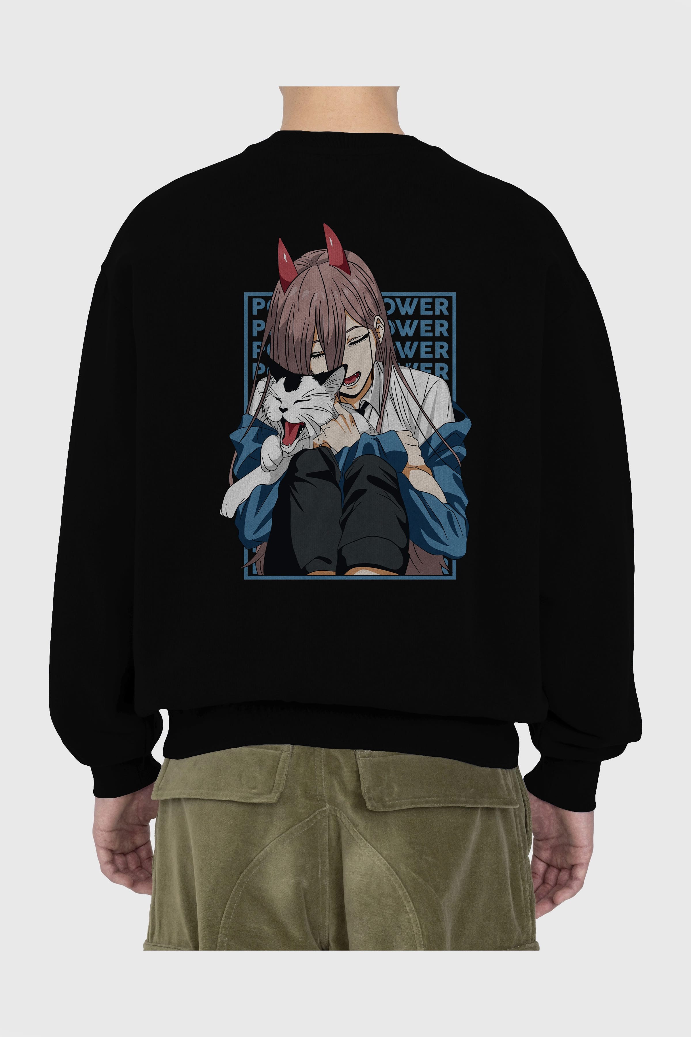 POWER CHAINSAWMAN Anime Arka Baskılı Oversize Sweatshirt Erkek Kadın Unisex
