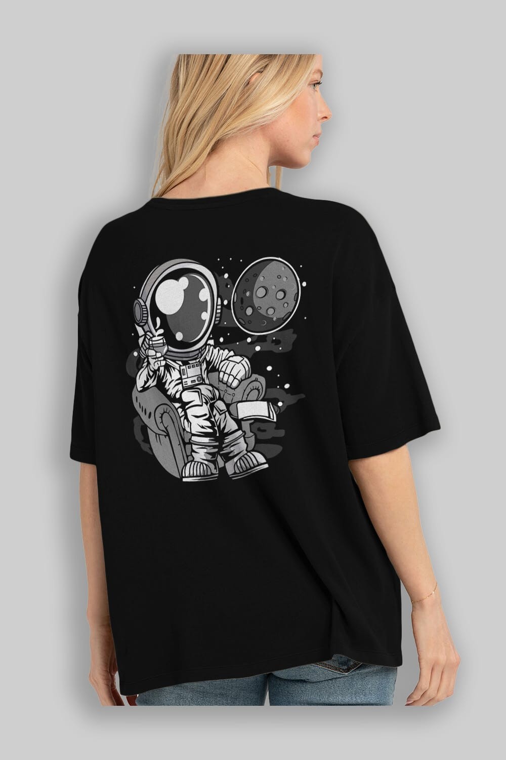 Astronaut Drinking And Relax Arka Baskılı Oversize t-shirt Erkek Kadın Unisex