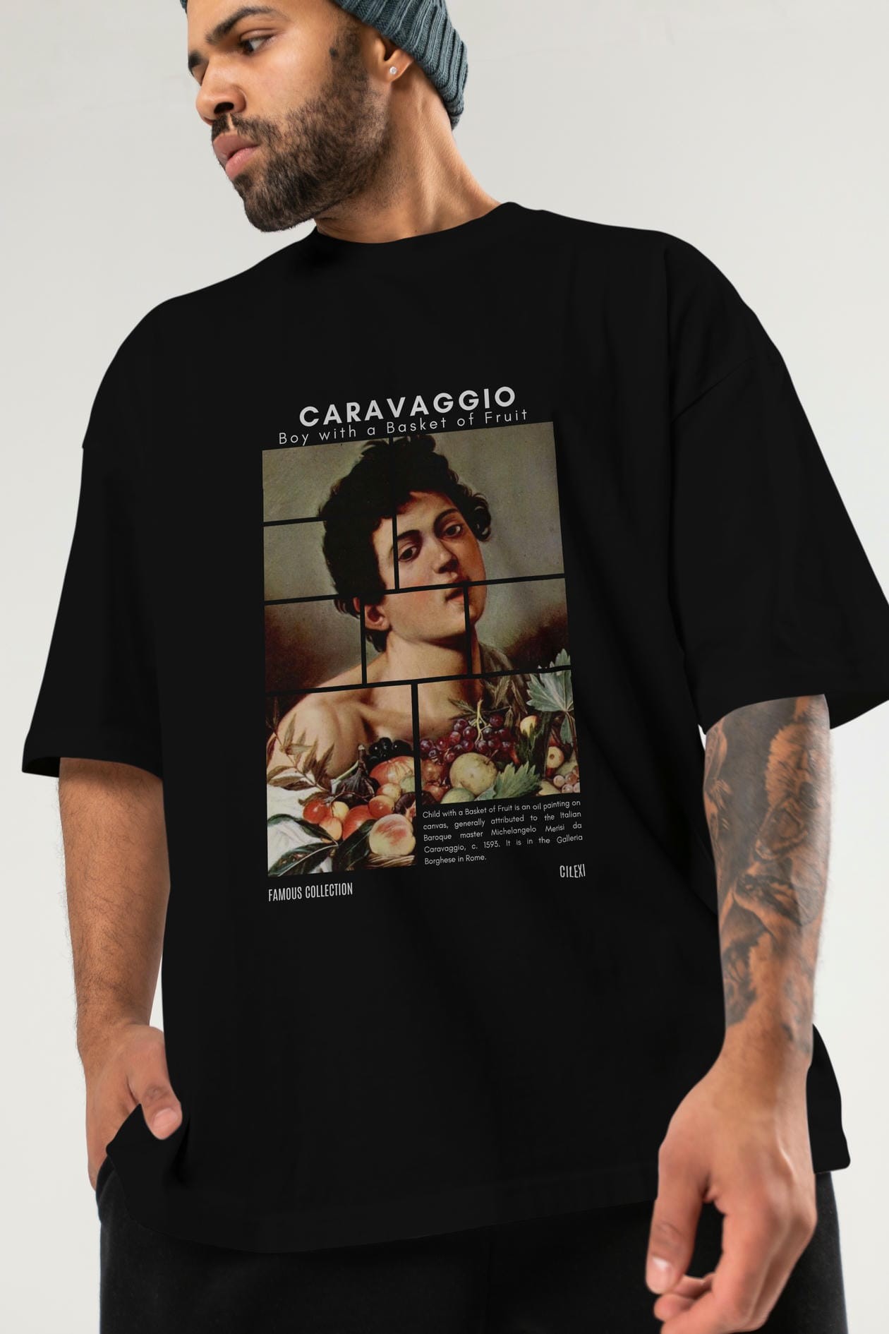 Caravaggio Boy ön Baskılı Oversize t-shirt Erkek Kadın Bisiklet Yaka Pamuk tişort