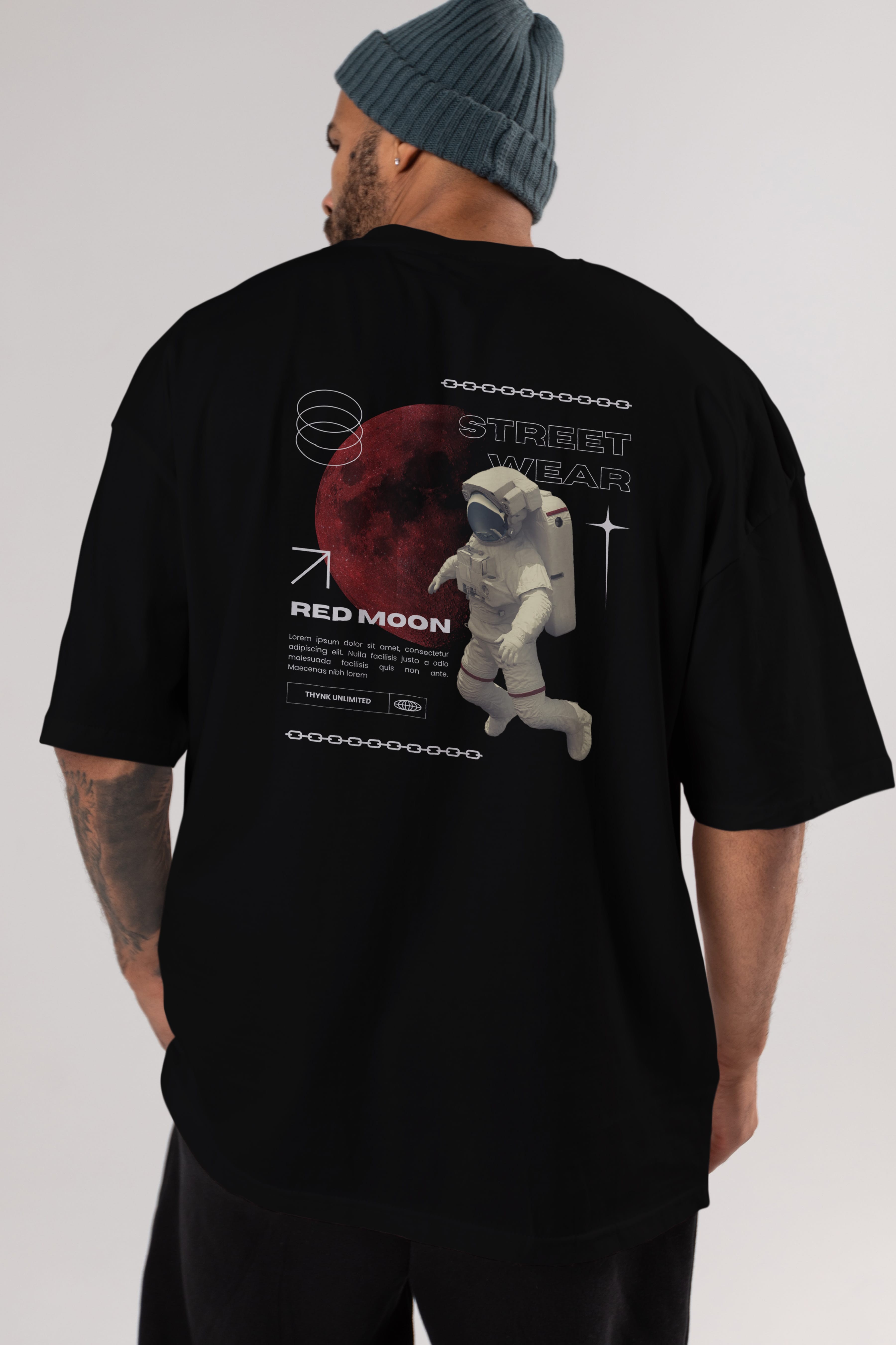 Red Moon Streetwear Arka Baskılı Oversize t-shirt Erkek Kadın Unisex