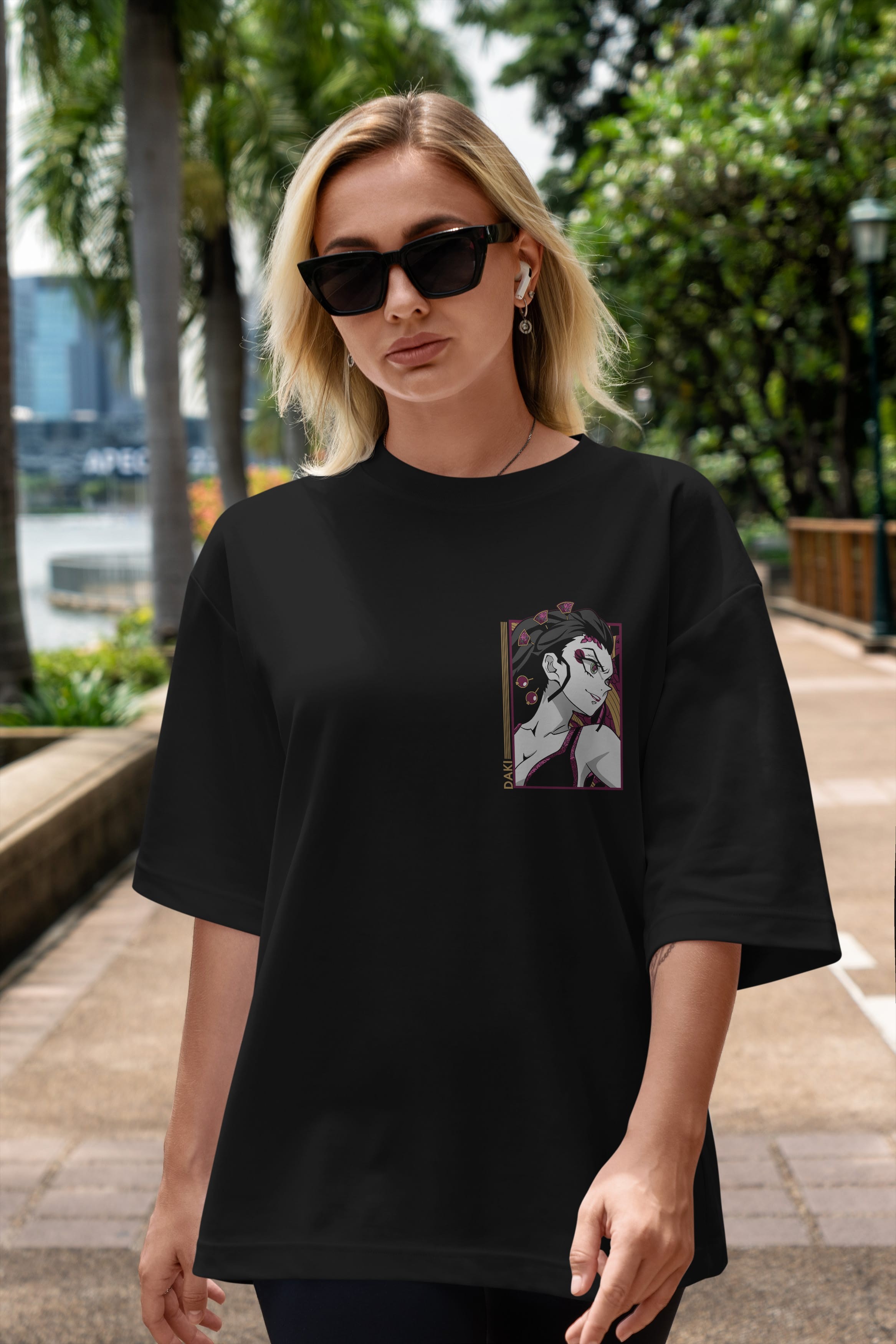 Daki DEMION SLAYER Ön Sol Baskılı Oversize t-shirt Erkek Kadın Unisex %100 Pamuk Bisiklet Yaka tişort