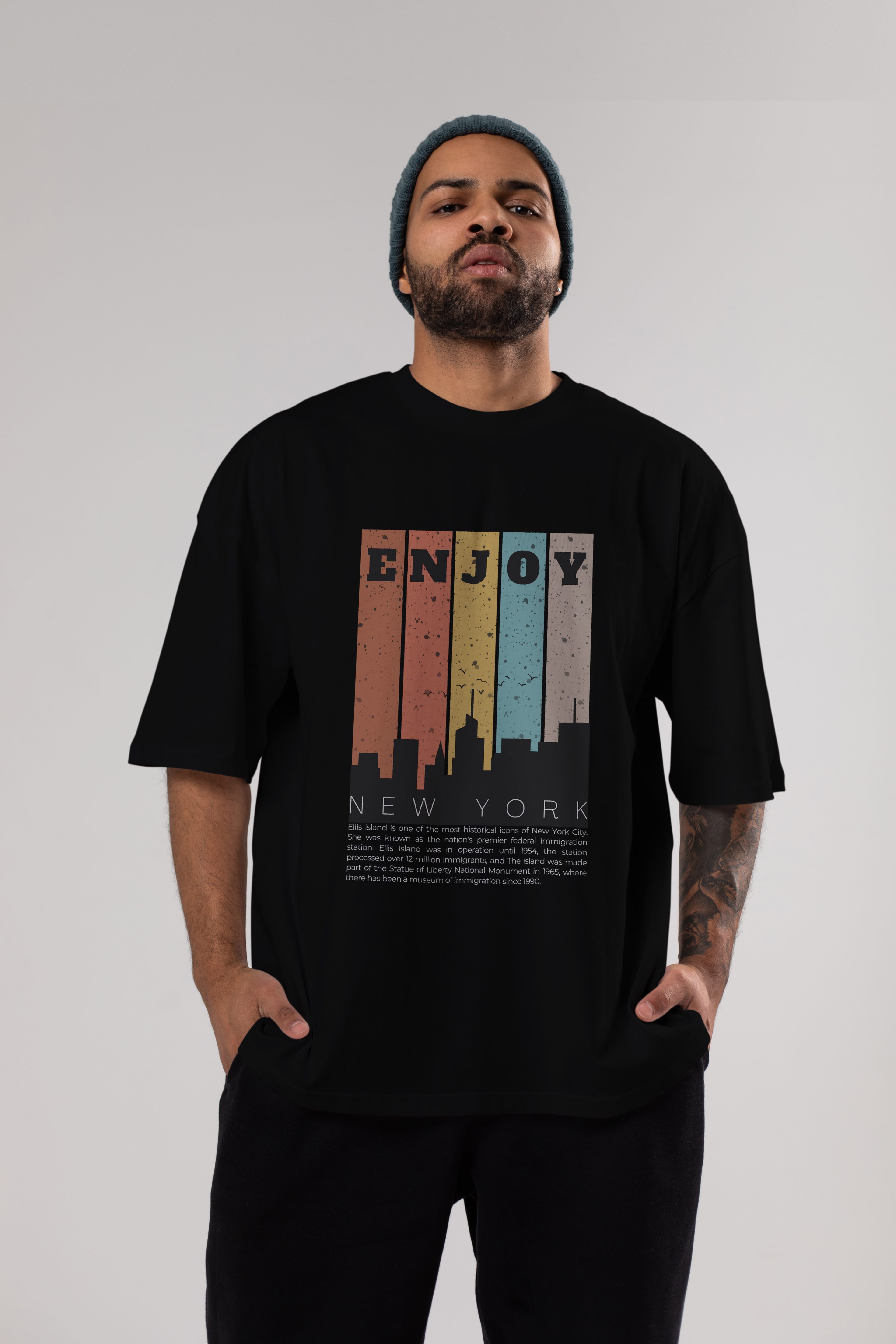 Enjoy New York Yazılı Ön Baskılı Oversize t-shirt Erkek Kadın Unisex