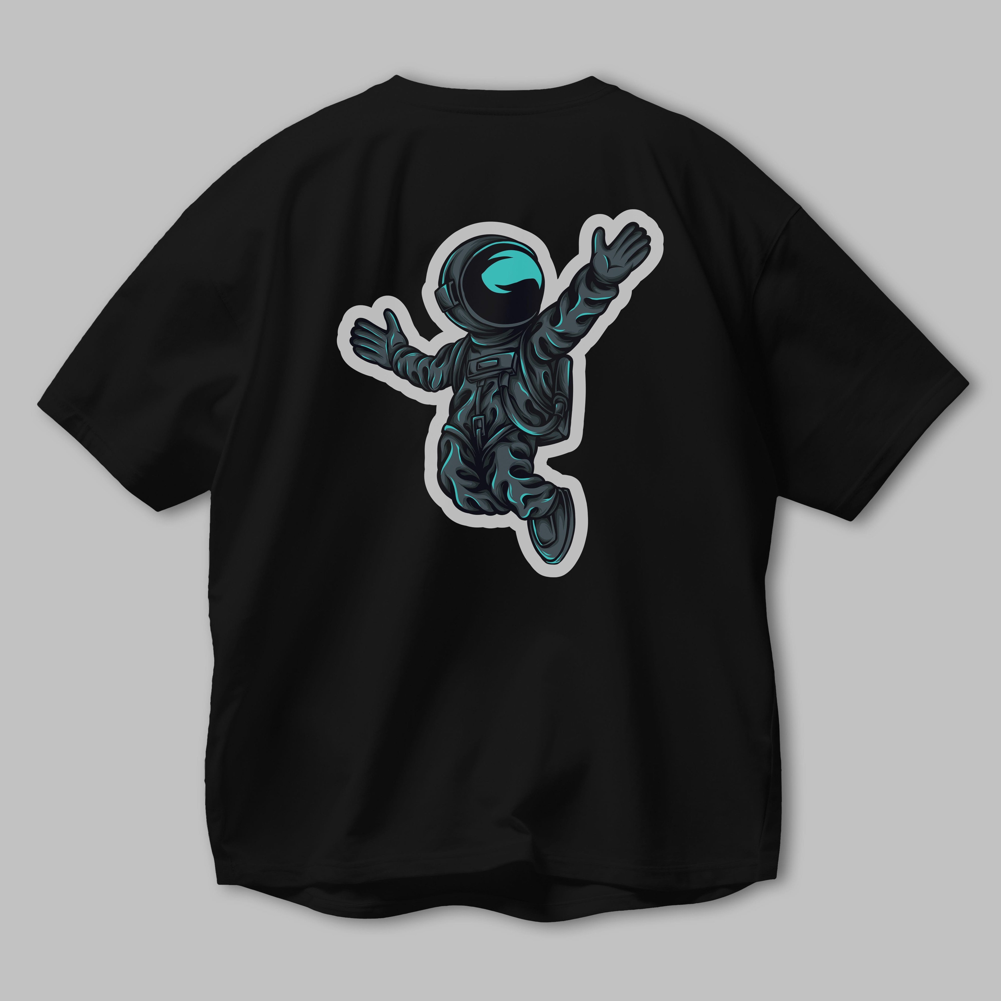 Happy Astronaut Sticker Arka Baskılı Oversize t-shirt Erkek Kadın Unisex