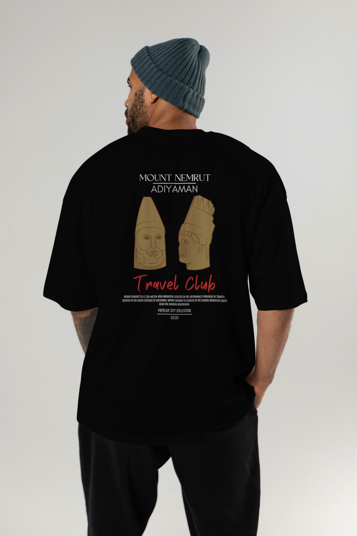 Mount Nemrut Adiyaman Arka Baskılı Oversize t-shirt Erkek Kadın Pamuk Bisiklet Yaka tişort