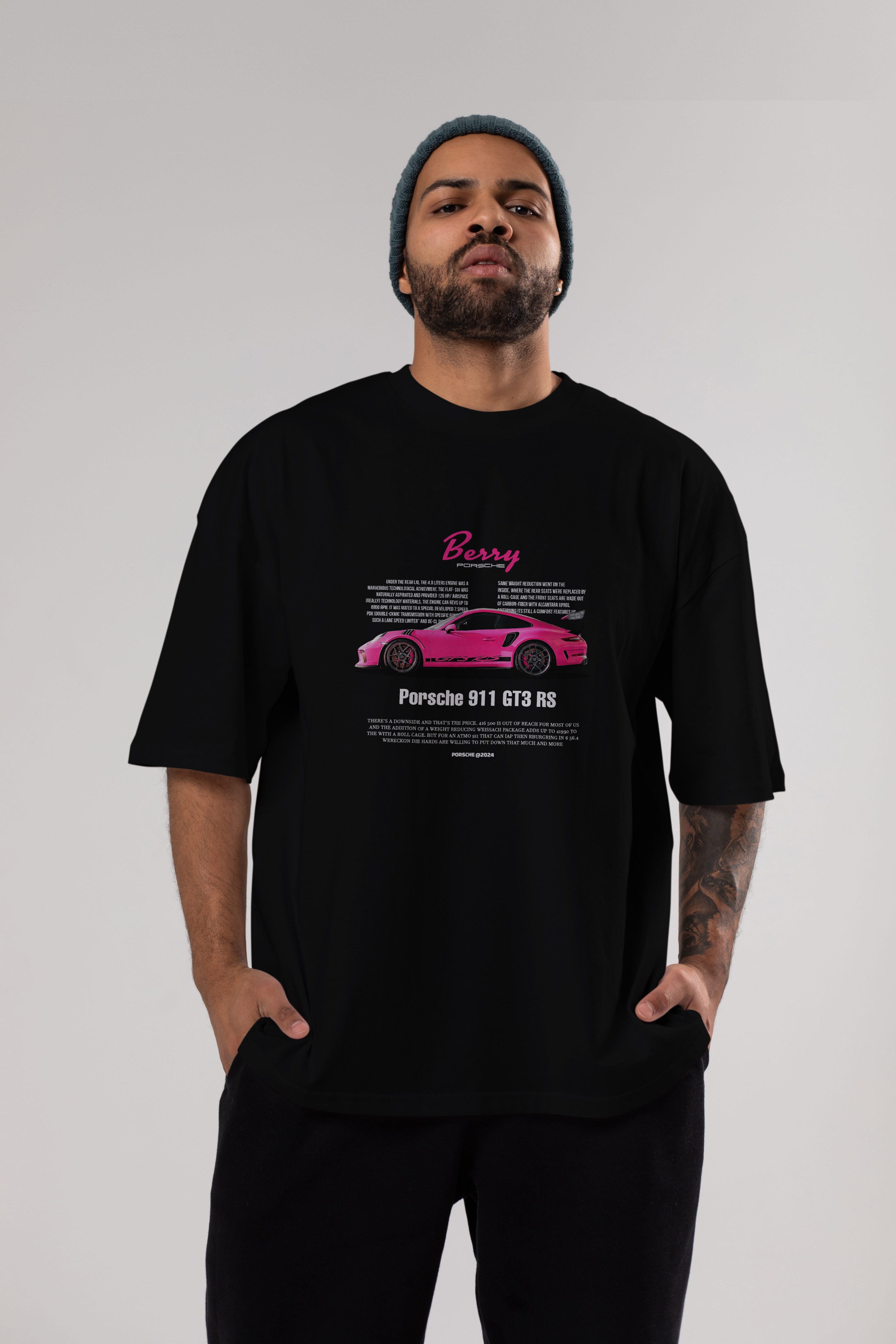 PORSCHE 911 GT3 RS BERRY Ön Baskılı Oversize t-shirt Erkek Kadın Unisex %100 Pamuk Bisiklet Yaka tişort