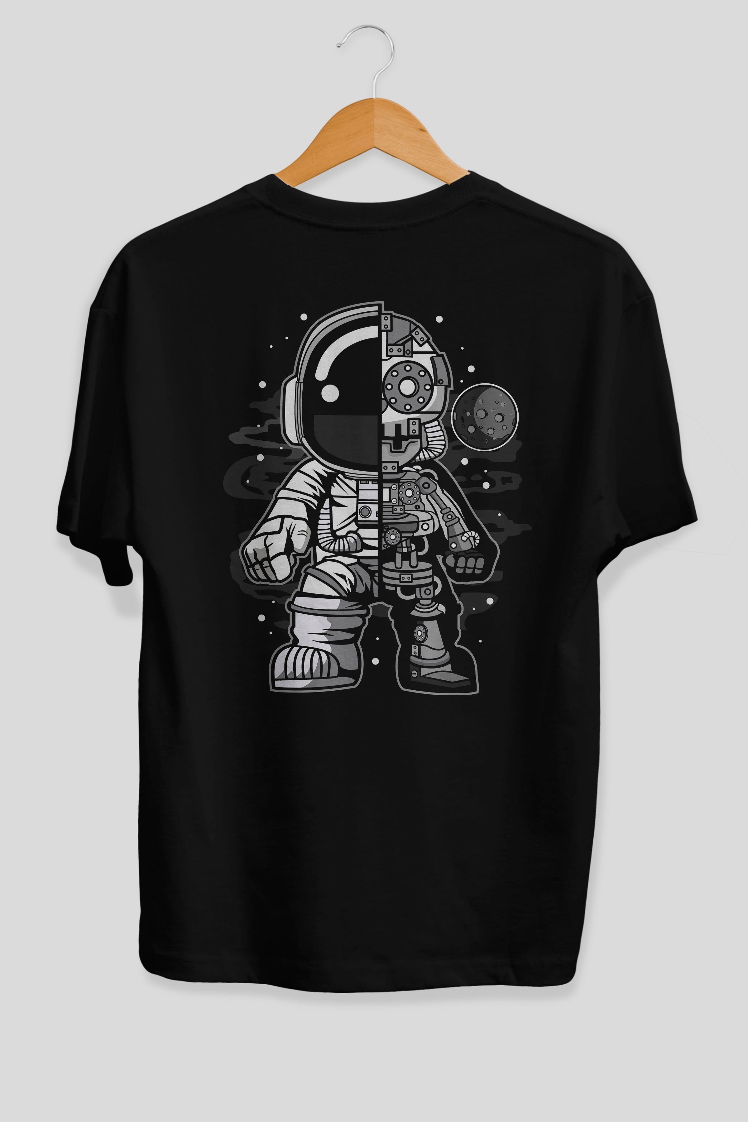 Astronaut Half Robot Arka Baskılı Oversize t-shirt Erkek Kadın Unisex