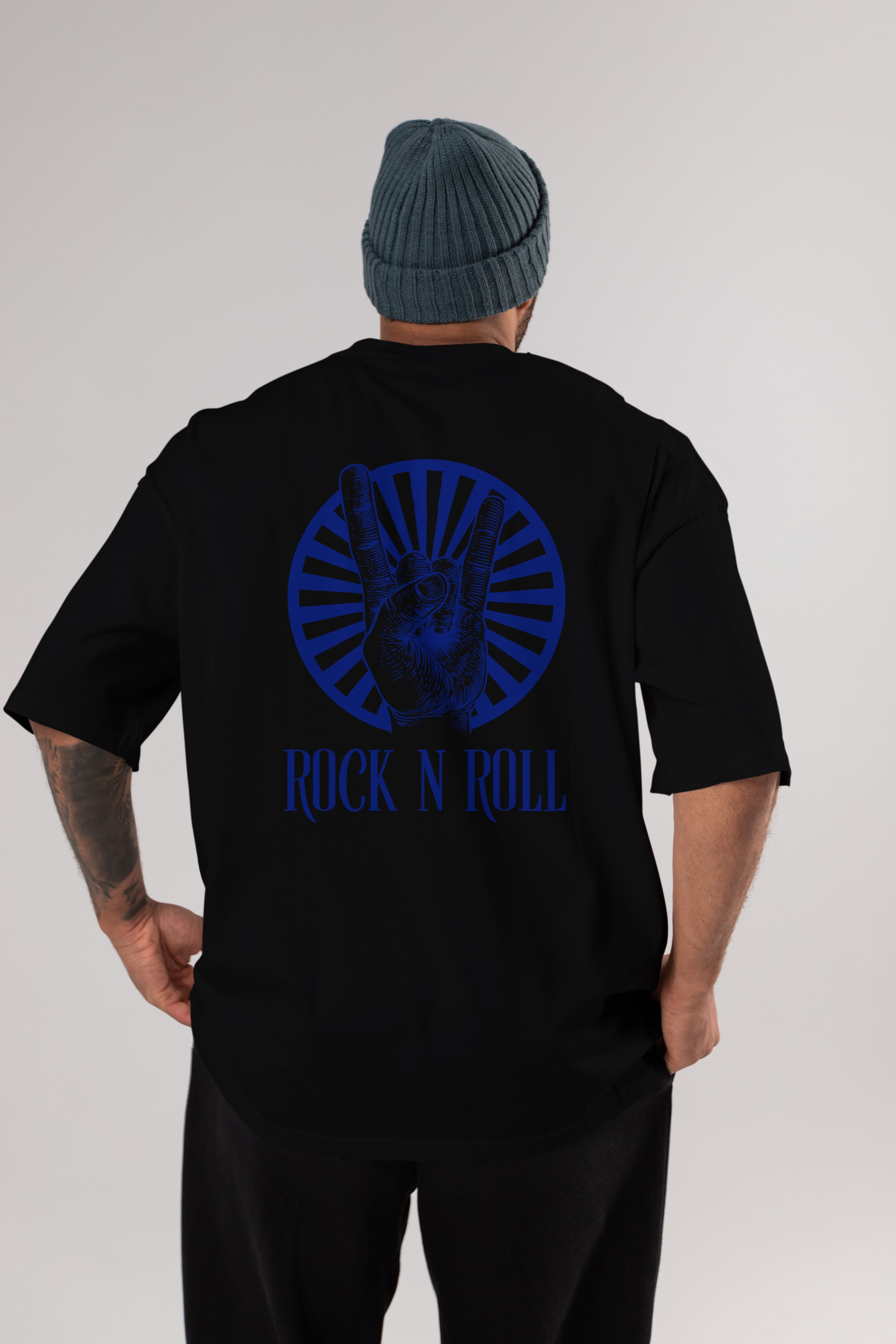 Rock N Roll Yazılı Arka Baskılı Oversize t-shirt Erkek Kadın Unisex
