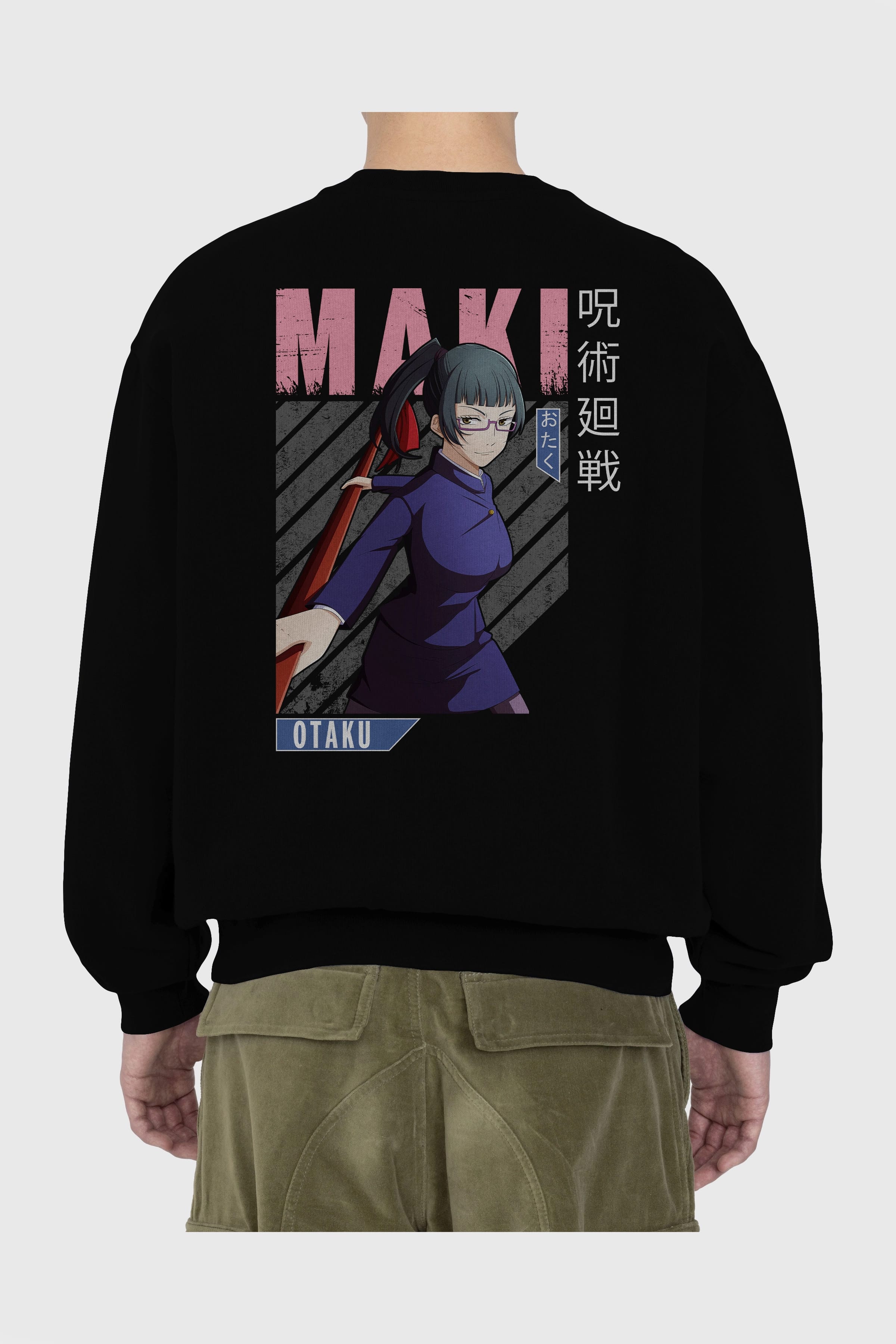 Maki Zenin CHAINSAWMAN Anime Arka Baskılı Oversize Sweatshirt Erkek Kadın Unisex