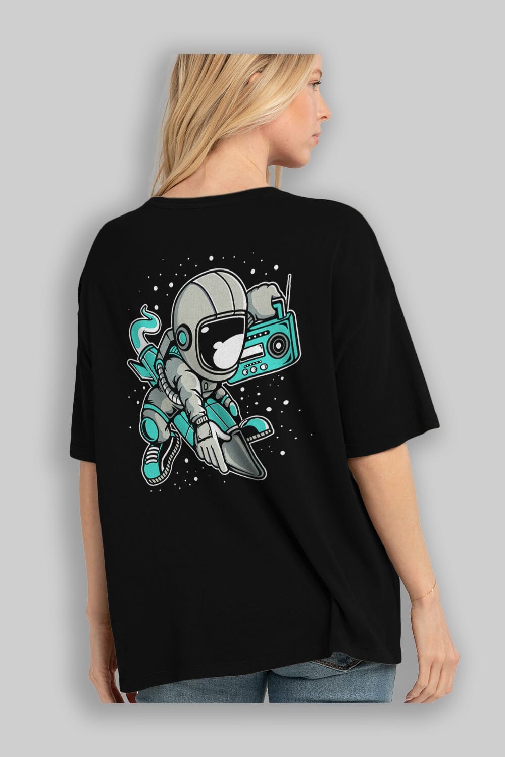 Astronaut Rocket (2) Arka Baskılı Oversize t-shirt Erkek Kadın Unisex