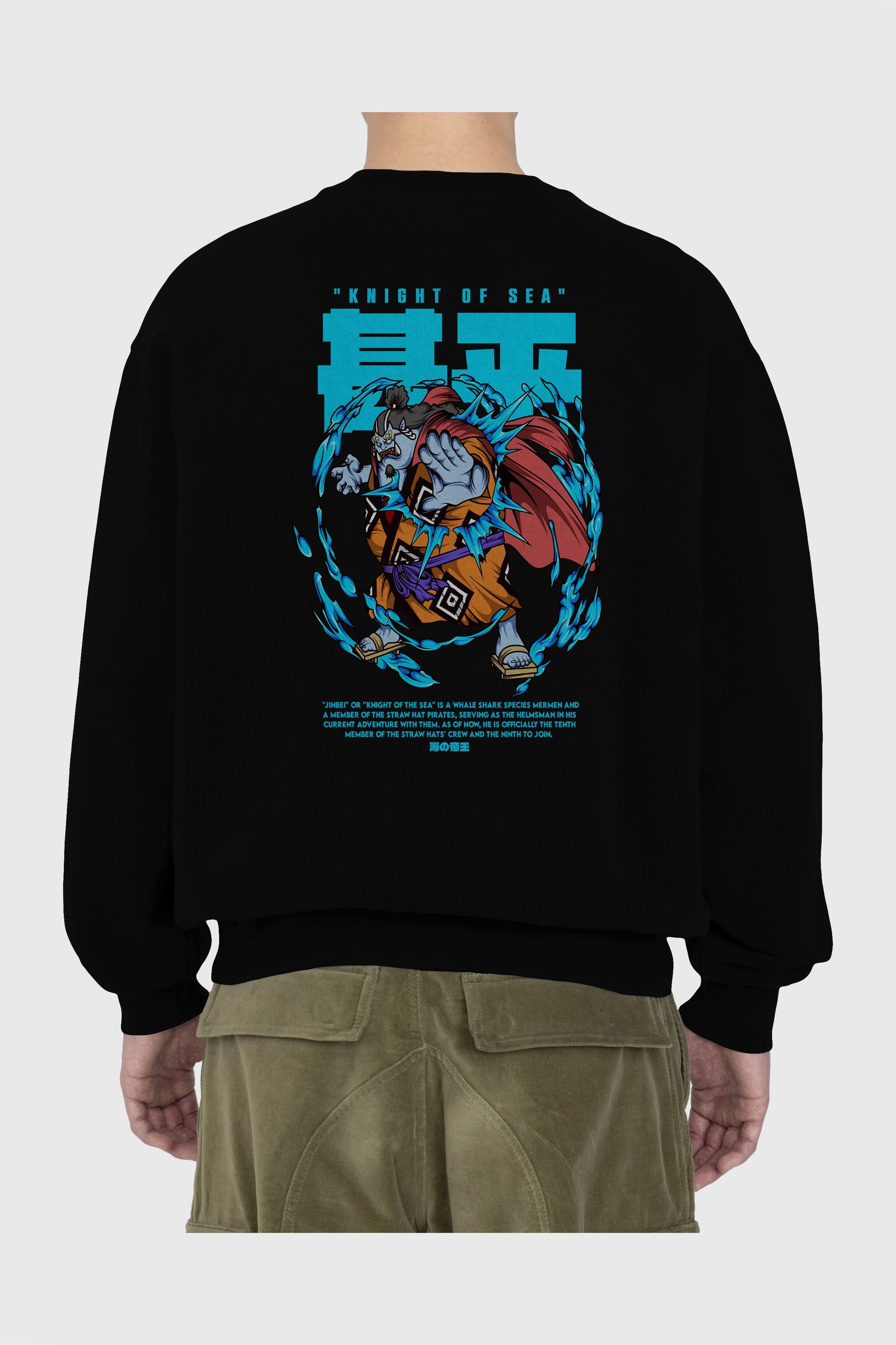 Jinbei Anime Arka Baskılı Oversize Sweatshirt Erkek Kadın Unisex