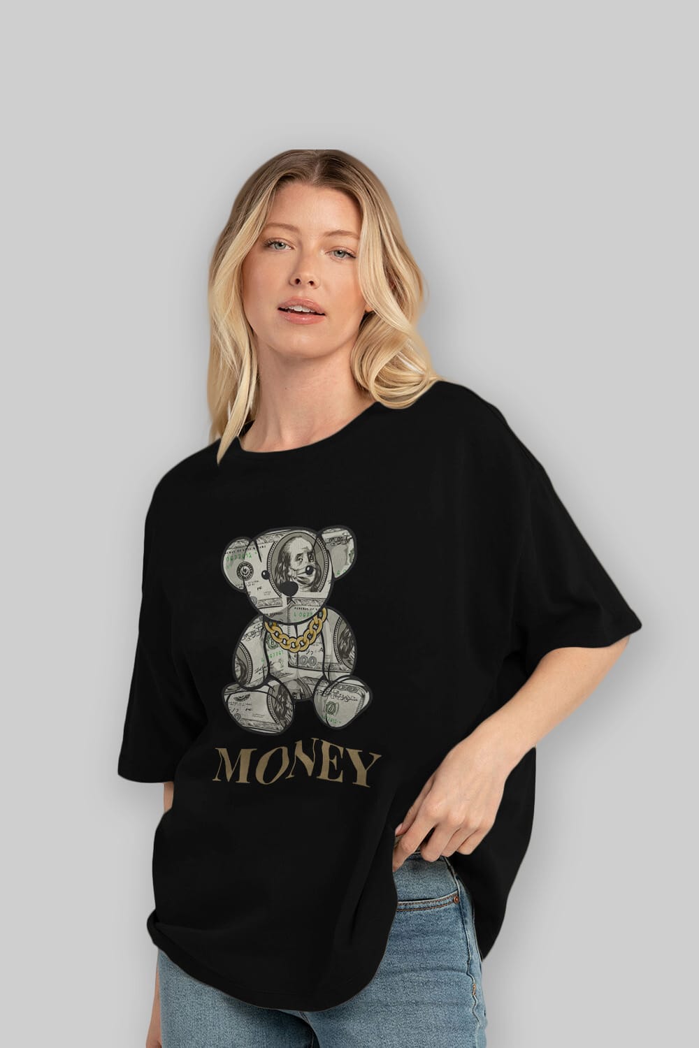 Teddy Bear Money Ön Baskılı Oversize t-shirt Erkek Kadın Unisex