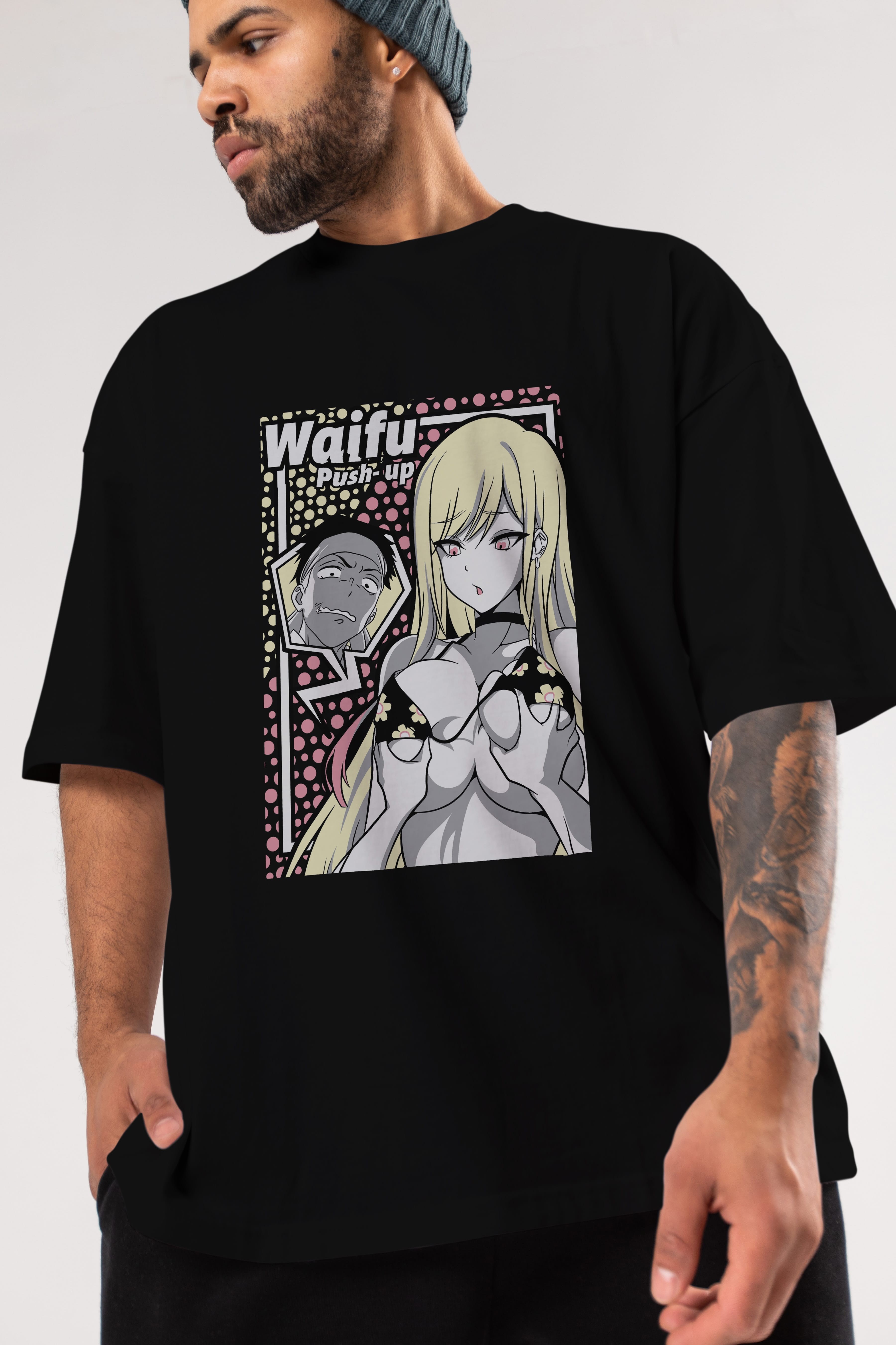 Waifu PushUp Anime Ön Baskılı Oversize t-shirt %100 pamuk Erkek Kadın Unisex