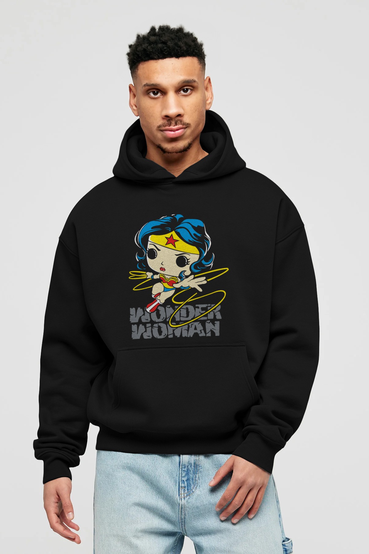 Wonder Woman Ön Baskılı Hoodie Oversize Kapüşonlu Sweatshirt Erkek Kadın Unisex