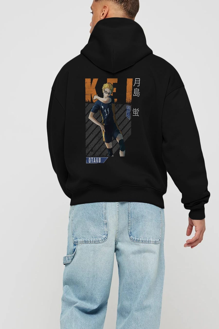 Kei Tsukishima 2 Anime Arka Baskılı Hoodie Oversize Kapüşonlu Sweatshirt Erkek Kadın Unisex