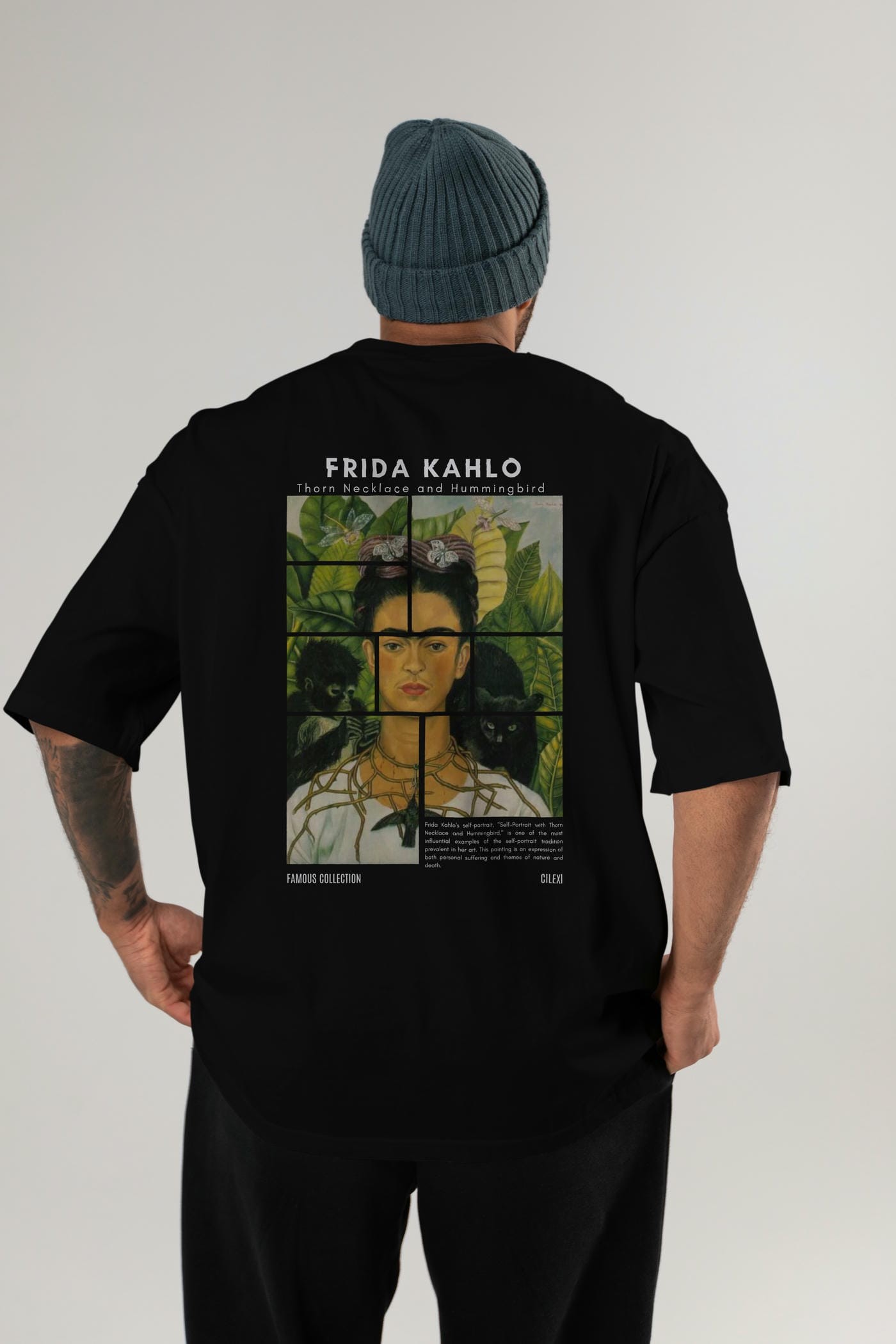 Frida Kahlo Arka Baskılı Oversize t-shirt Erkek Kadın Bisiklet Yaka Pamuk tişort