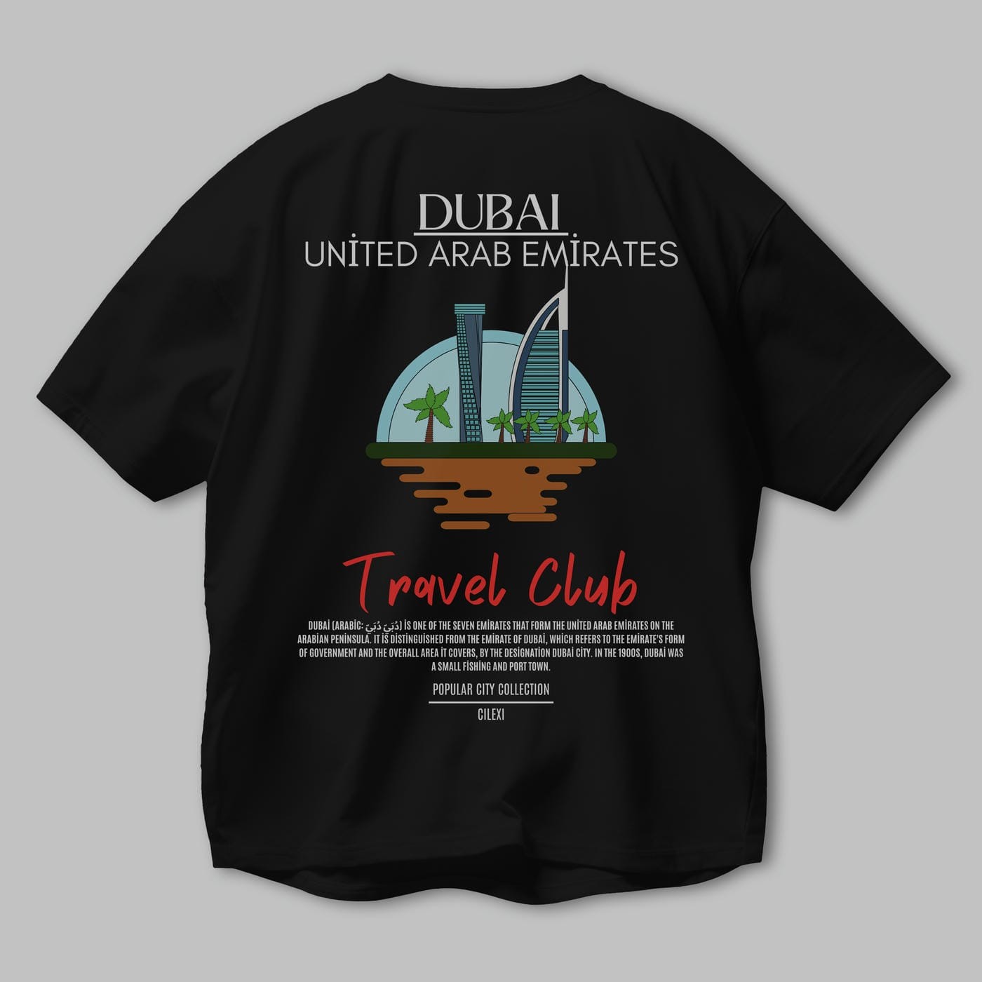 Dubai United Arab Emirates Arka Baskılı Oversize t-shirt Erkek Kadın Pamuk Bisiklet Yaka tişort