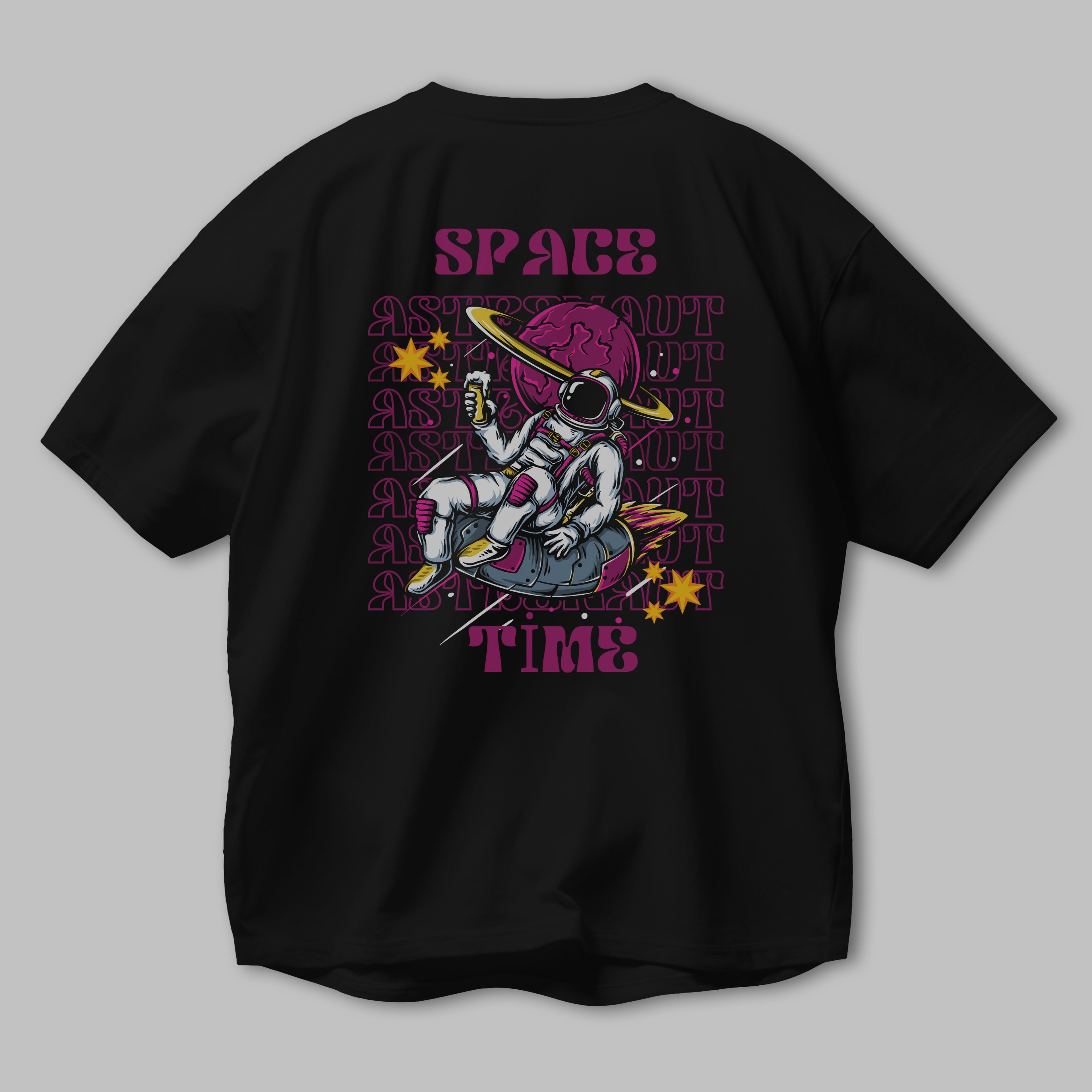 Space Time Astronaut Yazılı Arka Baskılı Oversize t-shirt Erkek Kadın Unisex