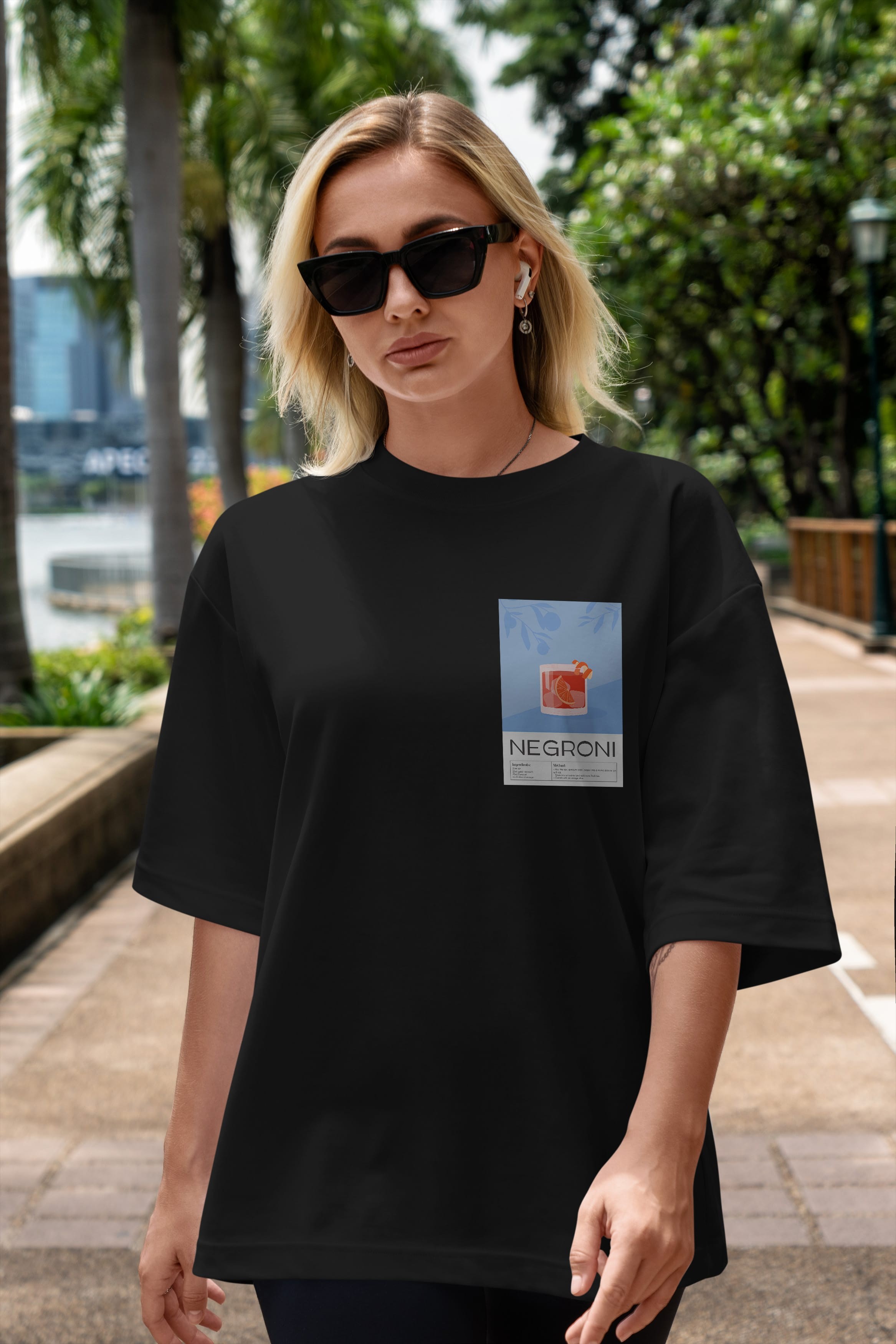 Negroni Ön Sol Baskılı Oversize t-shirt Erkek Kadın Unisex %100 Pamuk Bisiklet Yaka tişort