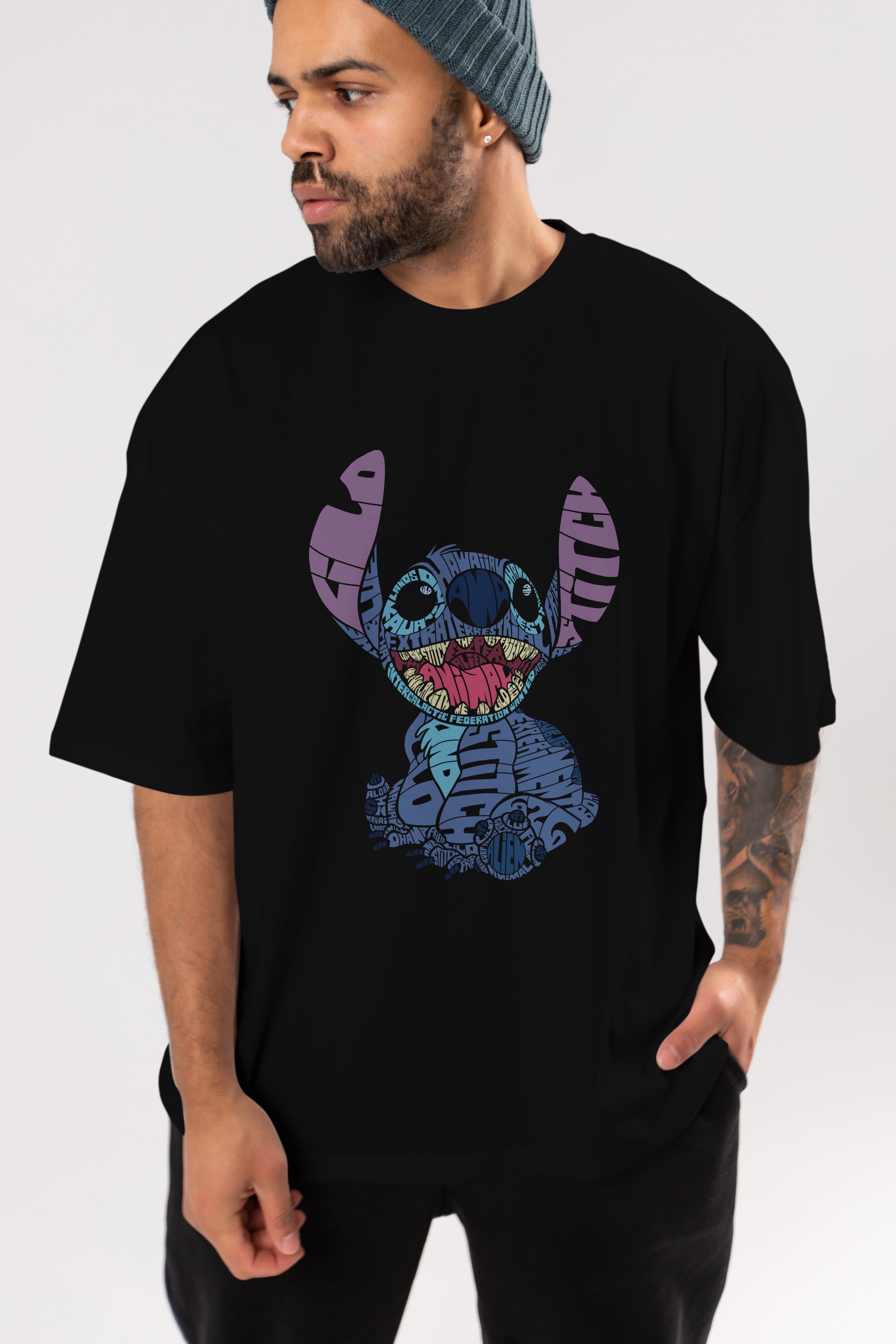 Stitch Ön Baskılı Oversize t-shirt %100 pamuk Erkek Kadın Unisex