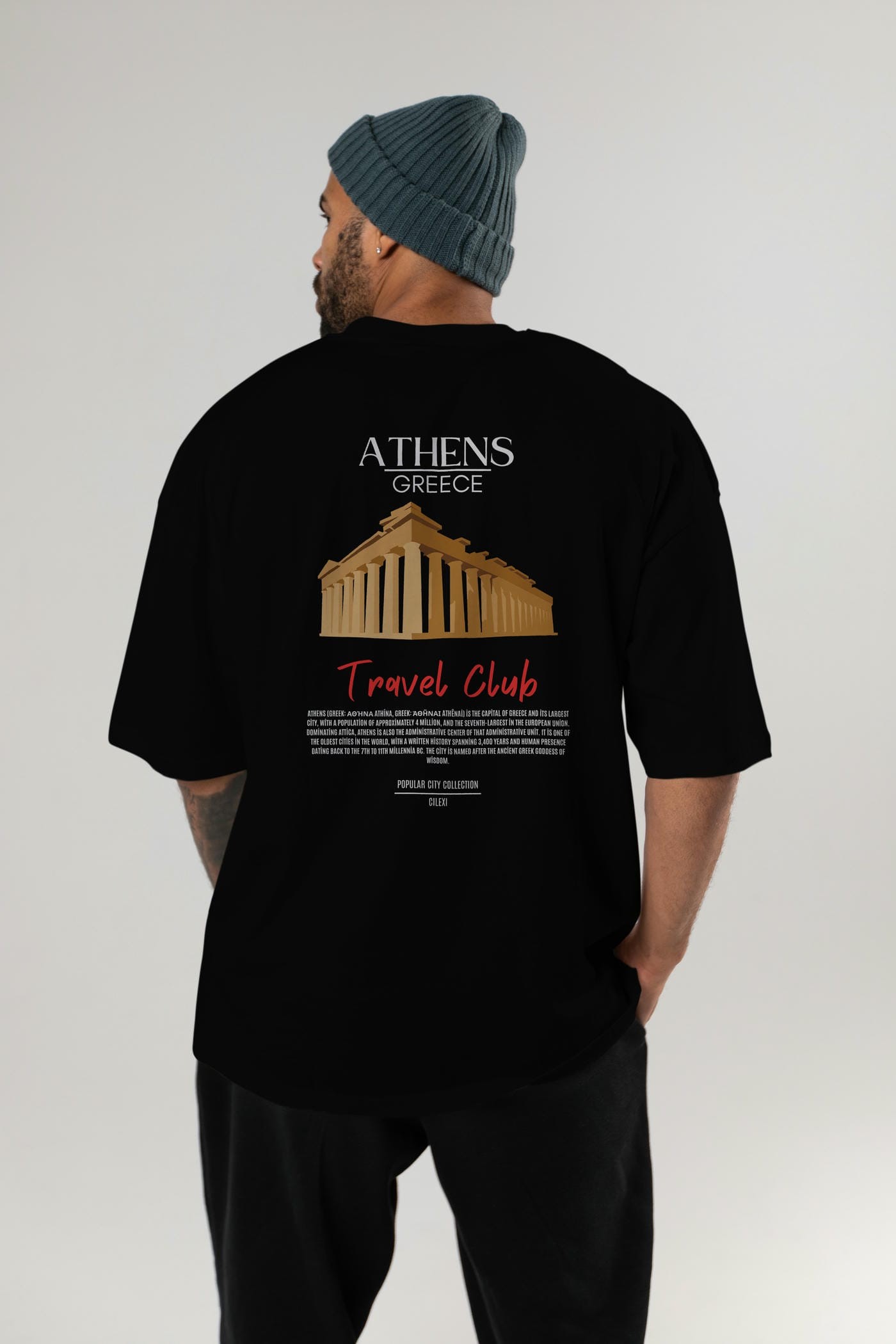 Athens Greece Arka Baskılı Oversize t-shirt Erkek Kadın Pamuk Bisiklet Yaka tişort
