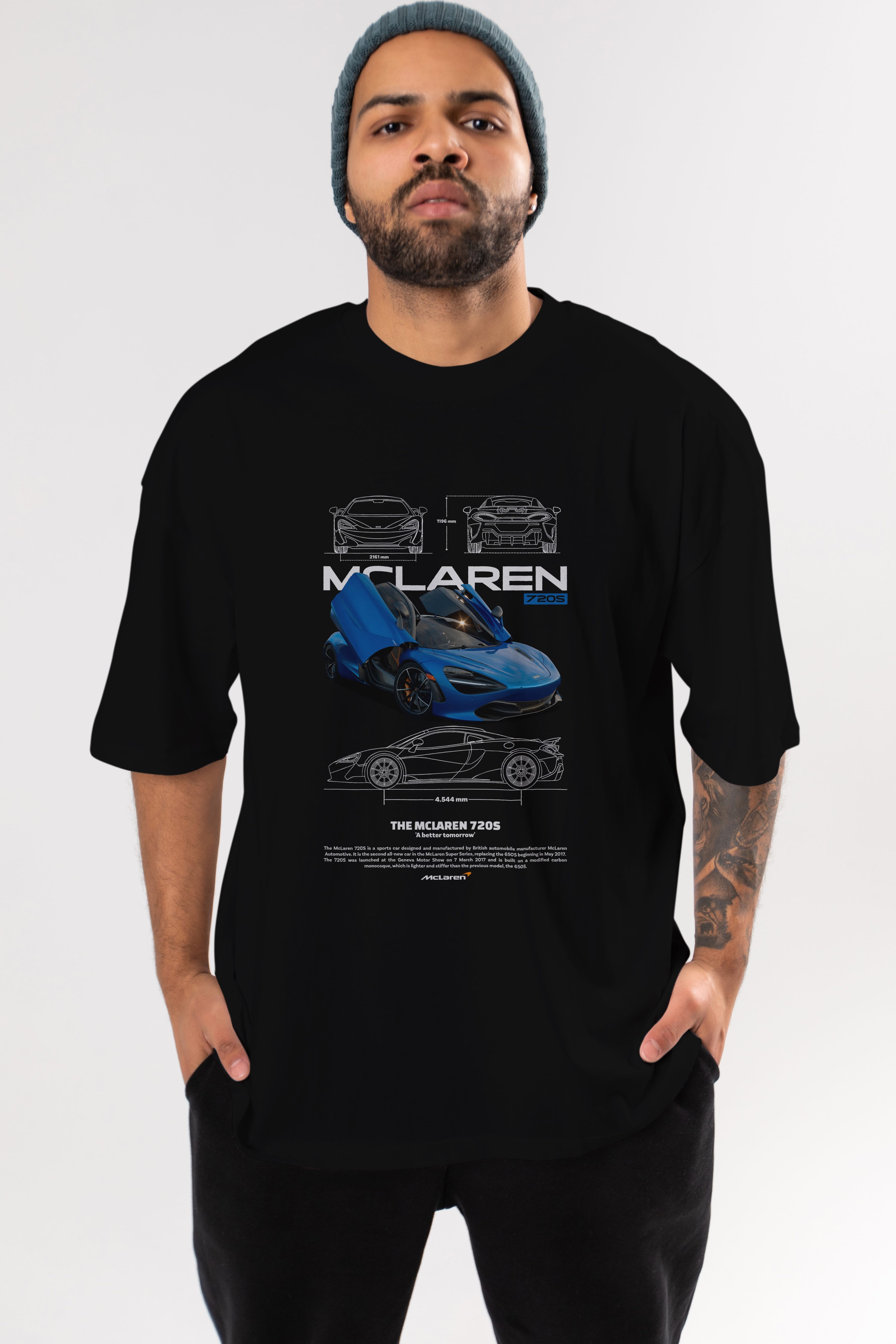 McLaren 720S Ön Baskılı Oversize t-shirt Erkek Kadın Unisex %100 Pamuk Bisiklet Yaka tişort