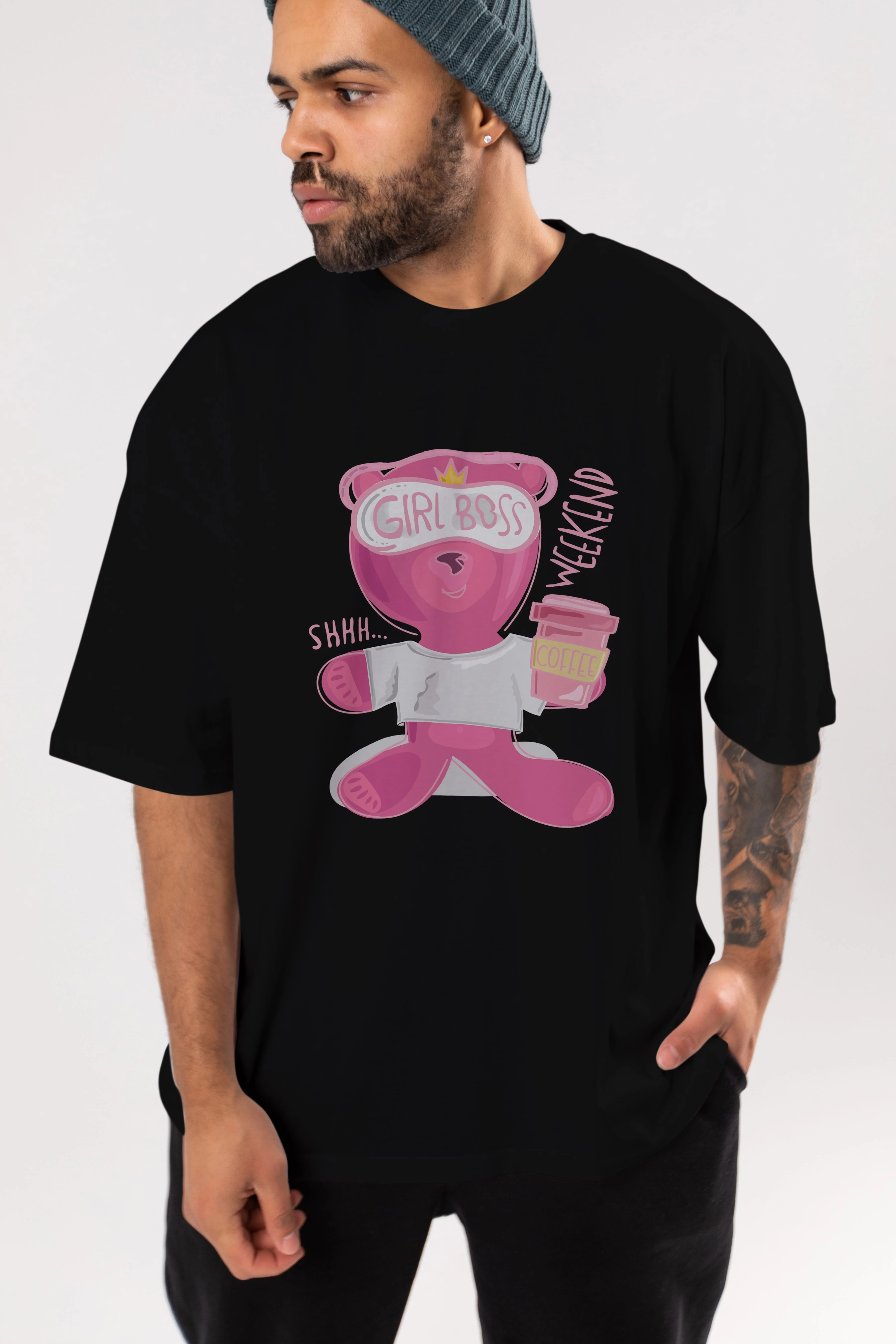 Girl Boss Bear Ön Baskılı Oversize t-shirt Erkek Kadın Unisex