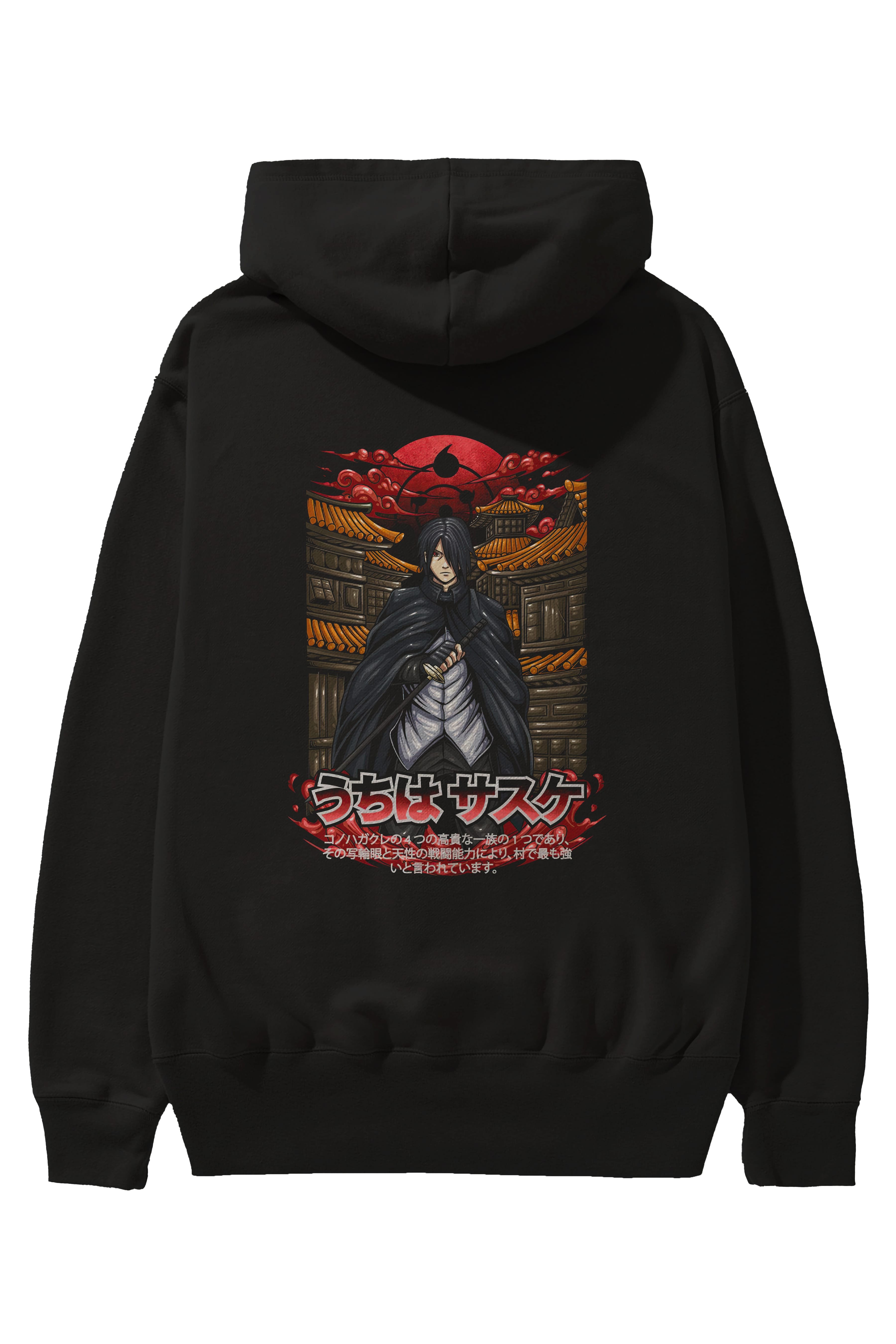 NARUTO SASUKE UCHIHA 1 Anime Arka Baskılı Hoodie Oversize Kapüşonlu Sweatshirt Erkek Kadın Unisex