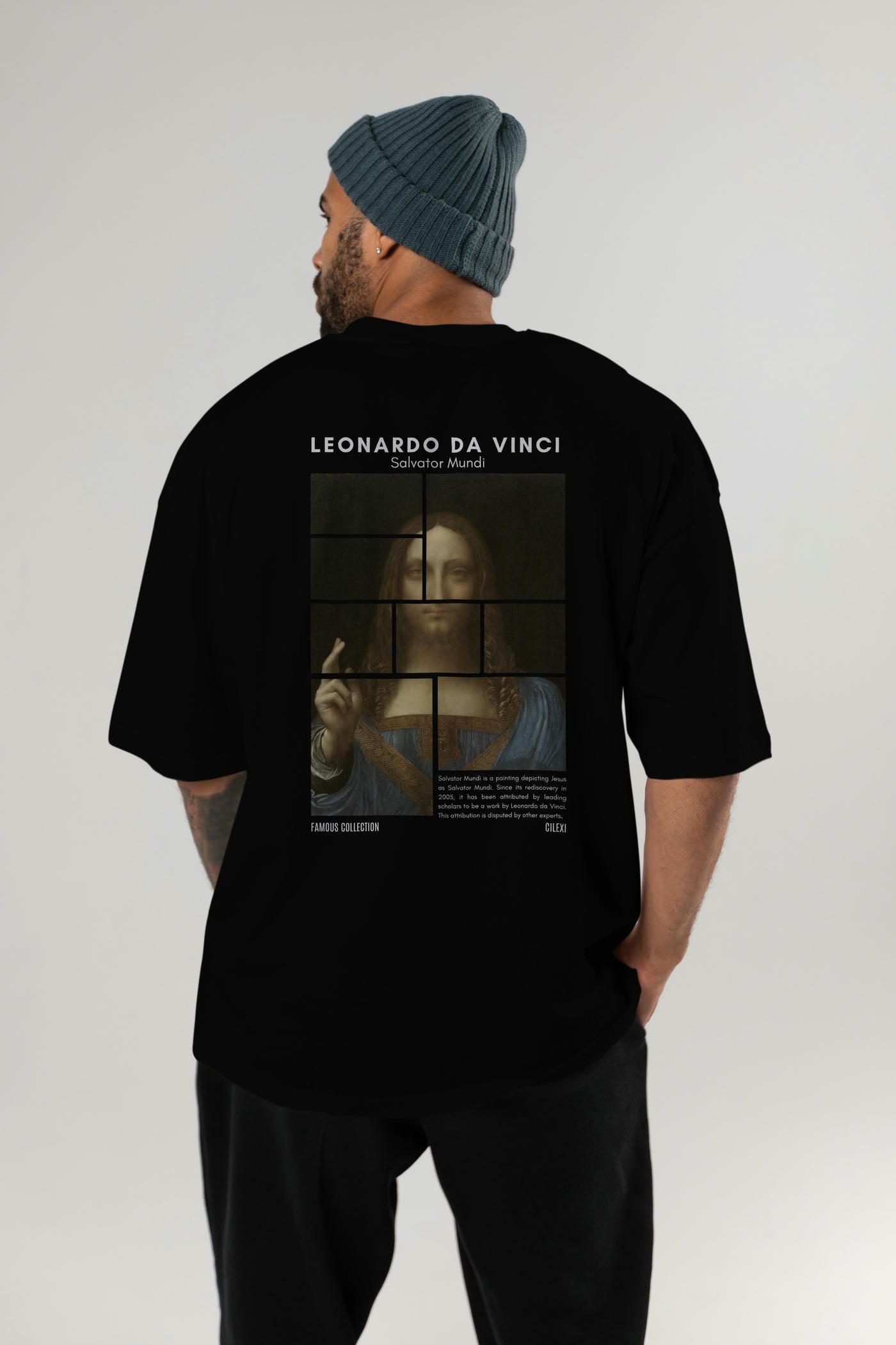 Salvador Mundi Arka Baskılı Oversize t-shirt Erkek Kadın Bisiklet Yaka Pamuk tişort