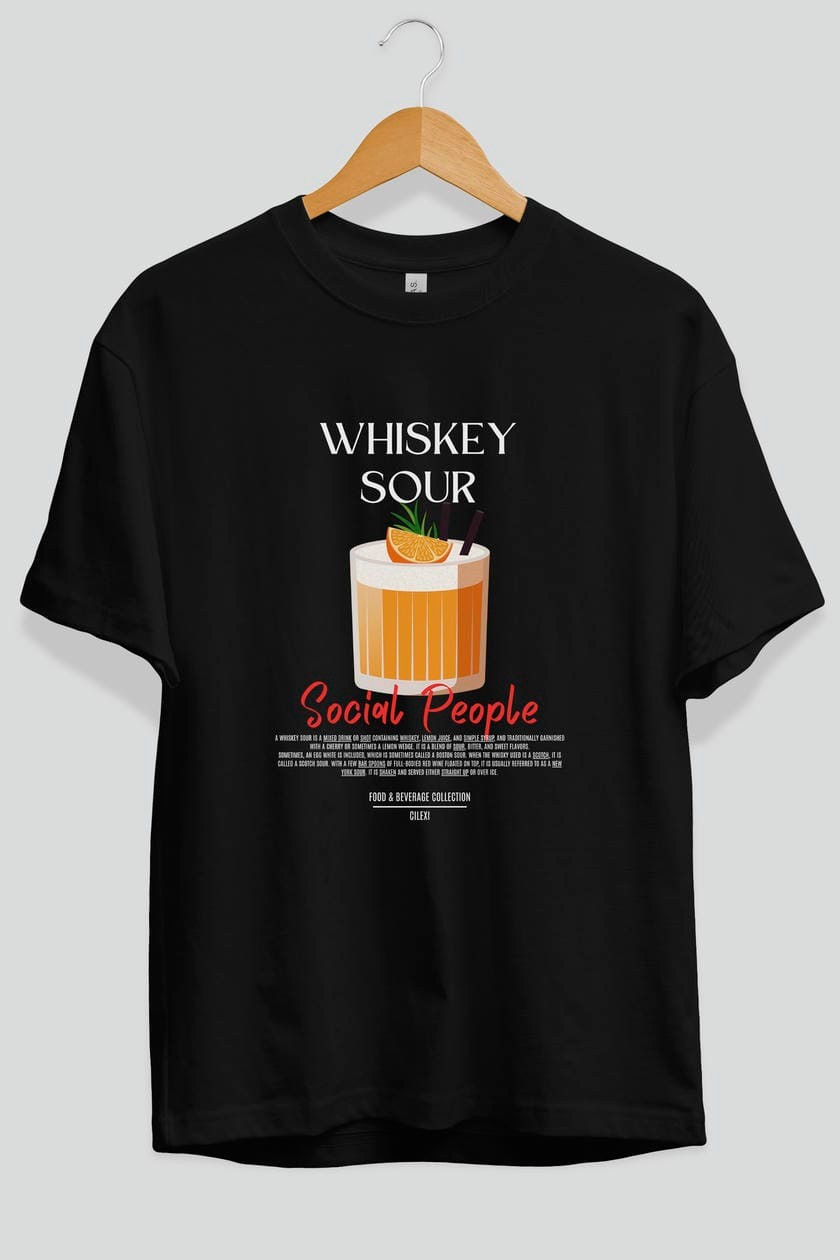 Whıskey Sour Kokteyl Serisi ön Baskılı Oversize t-shirt Erkek Kadın %100 Pamuk Bisiklet Yaka tişort