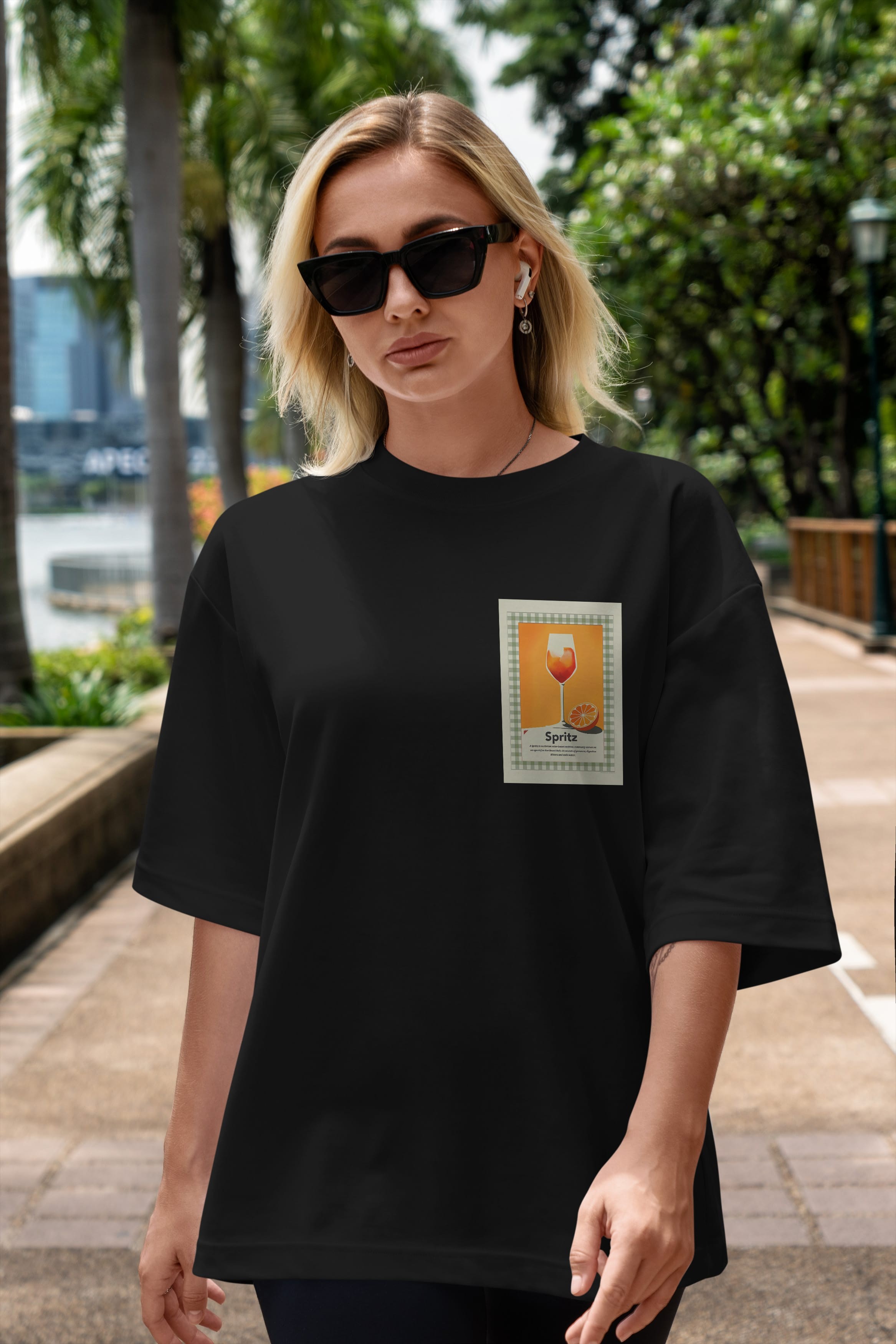 Aperol Spritz 5 Ön Sol Baskılı Oversize t-shirt Erkek Kadın Unisex %100 Pamuk Bisiklet Yaka tişort