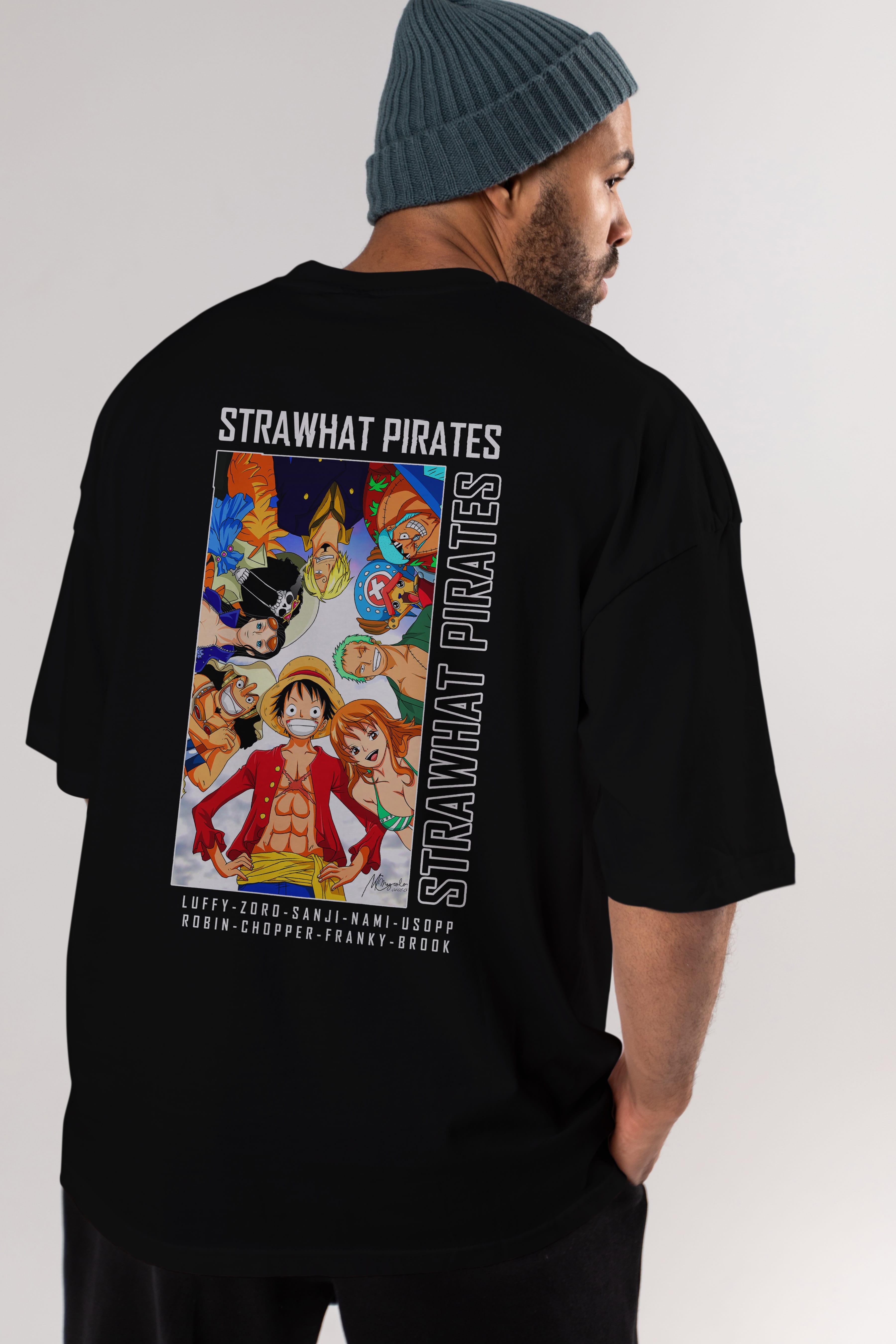 Luffy Strahwat Anime Arka Baskılı Oversize t-shirt Erkek Kadın Unisex %100 pamuk tişort