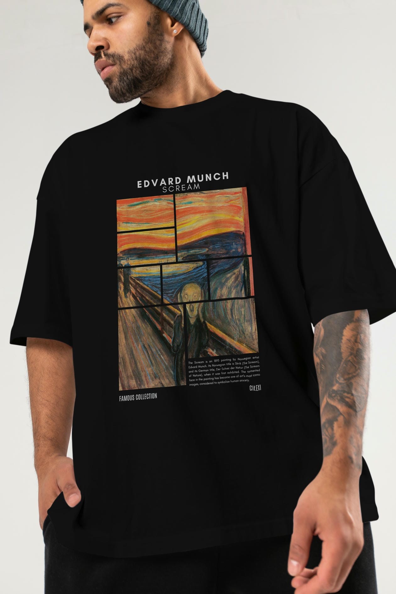 Edvard Munch Scream ön Baskılı Oversize t-shirt Erkek Kadın Bisiklet Yaka Pamuk tişort