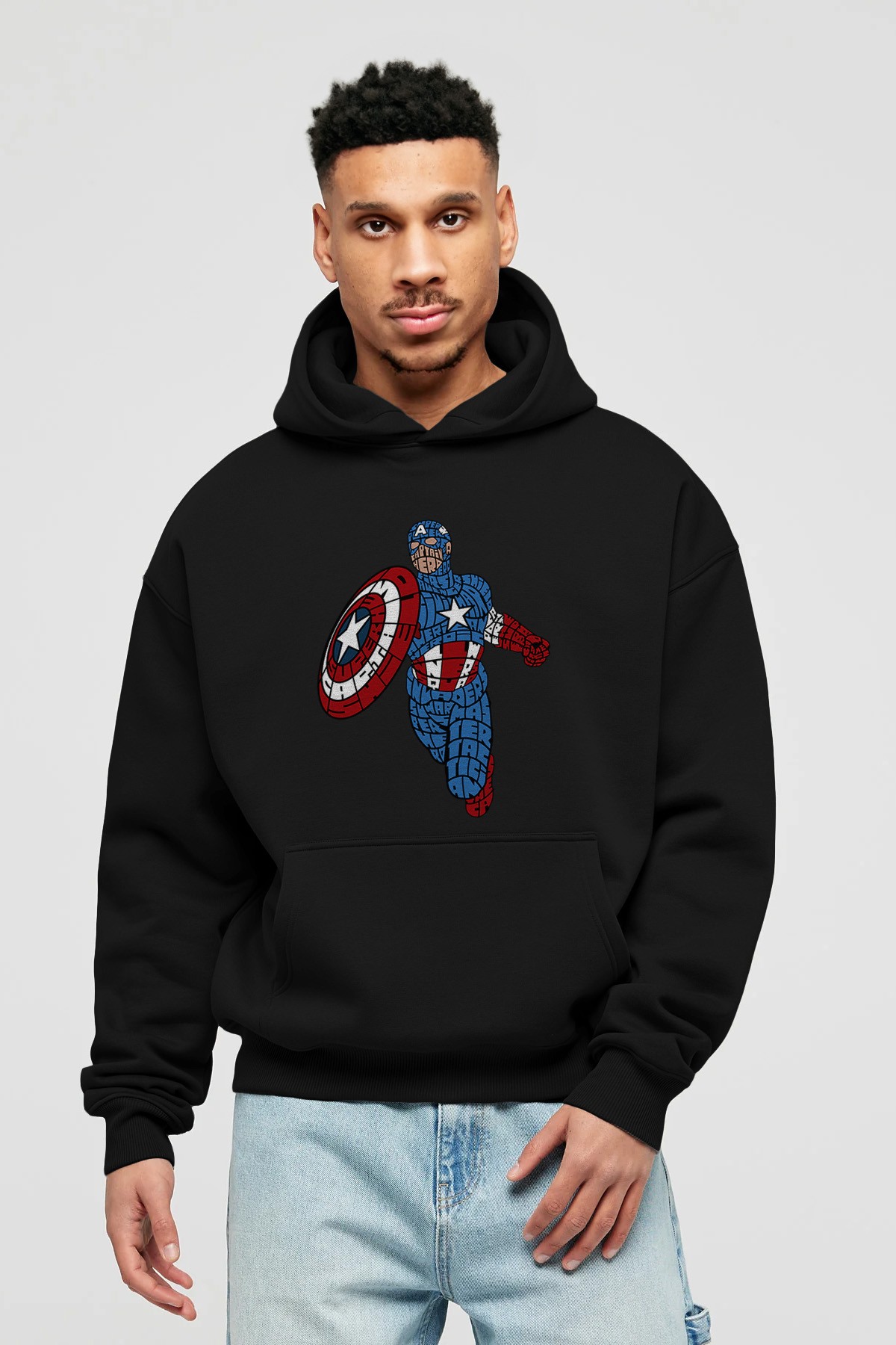 Star and Stripes Hero Ön Baskılı Hoodie Oversize Kapüşonlu Sweatshirt Erkek Kadın Unisex