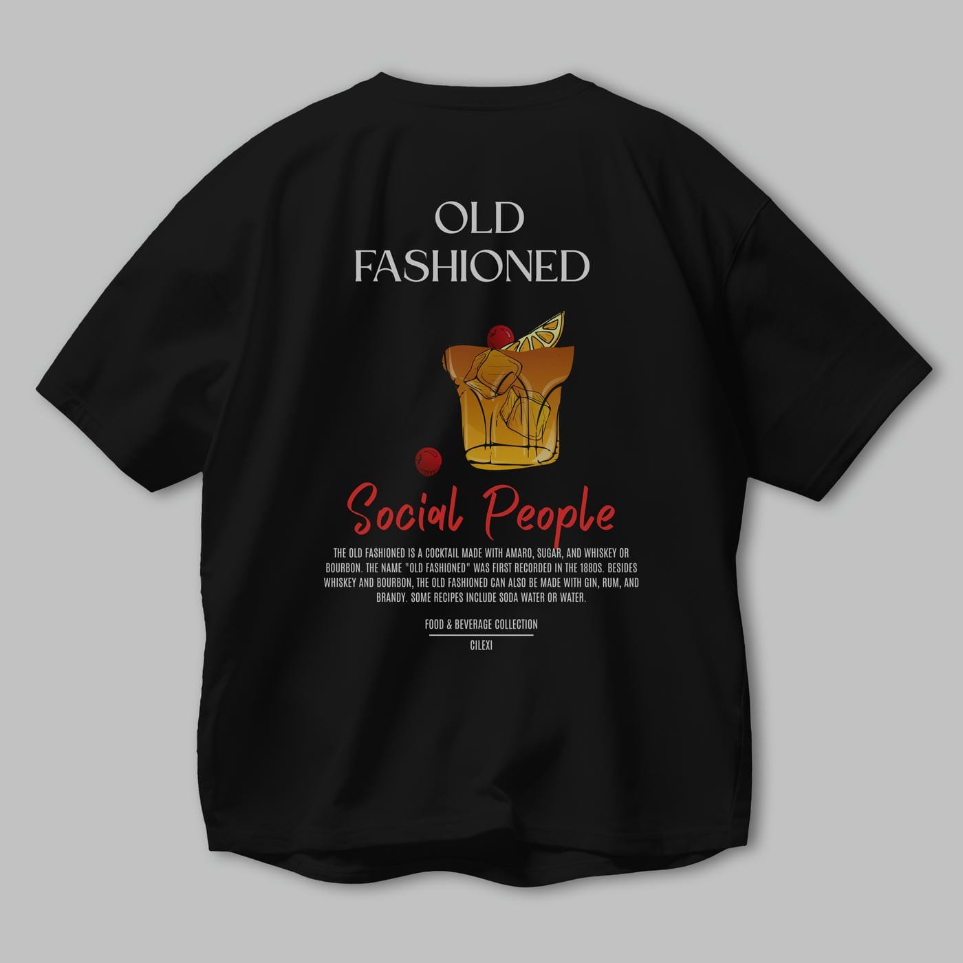 Old Fashıoned Kokteyl Serisi Baskılı Oversize t-shirt Erkek Kadın Unisex %100 Pamuk Bisiklet Yaka tişort