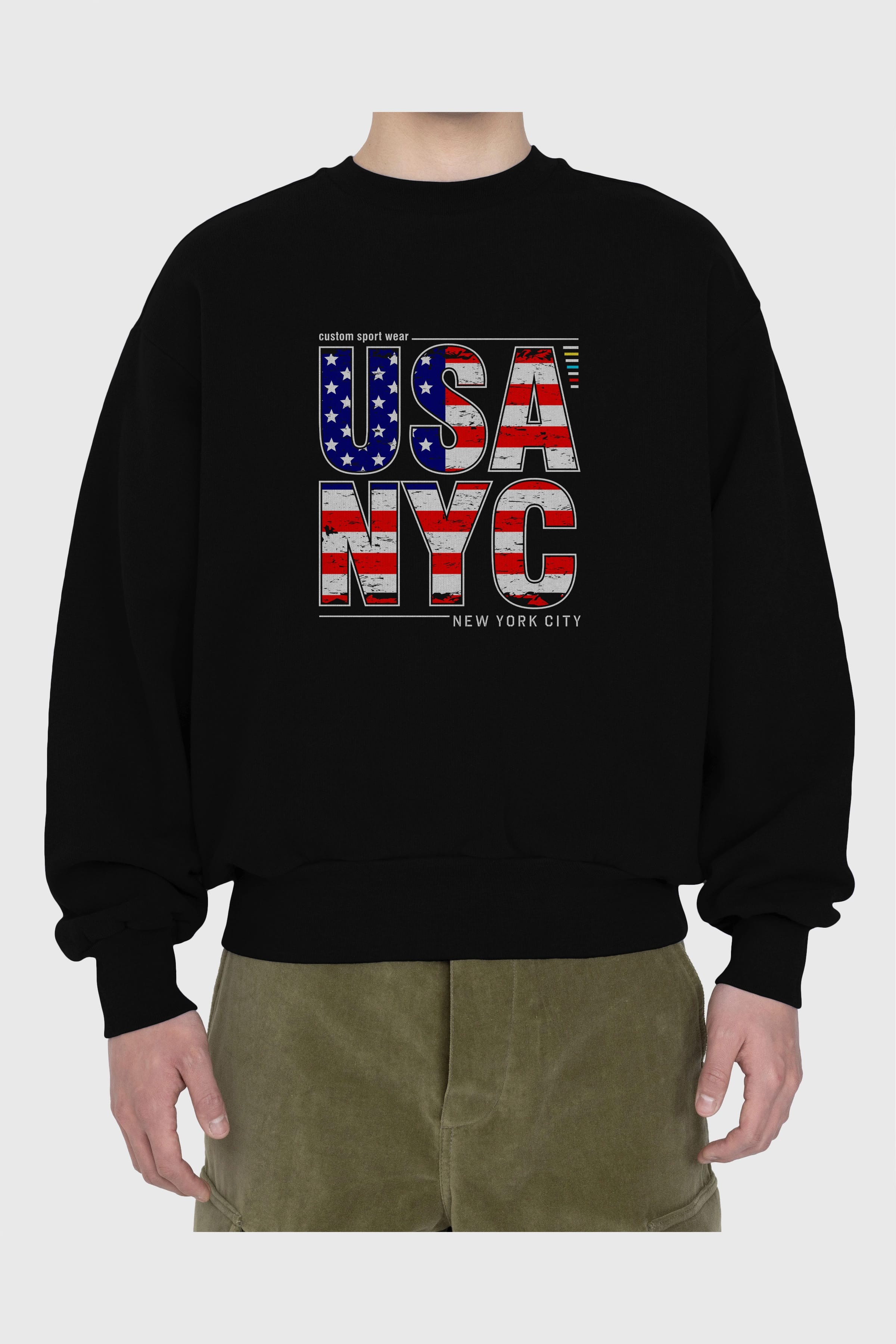 Usa NYC Ön Baskılı Oversize Sweatshirt Erkek Kadın Unisex