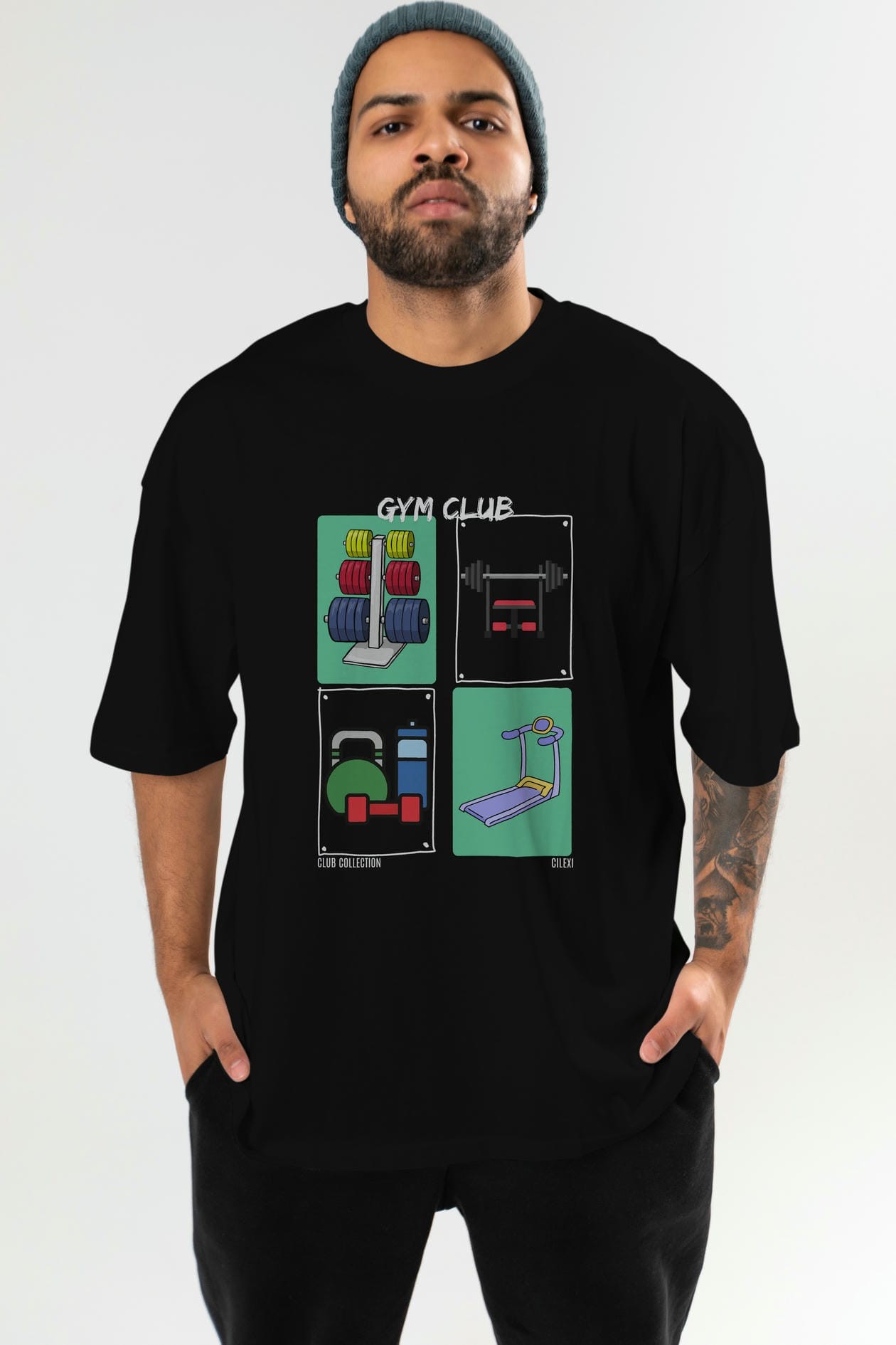 Gym Club ön Baskılı Oversize t-shirt Erkek Kadın %100 Pamuk Bisiklet Yaka tişort