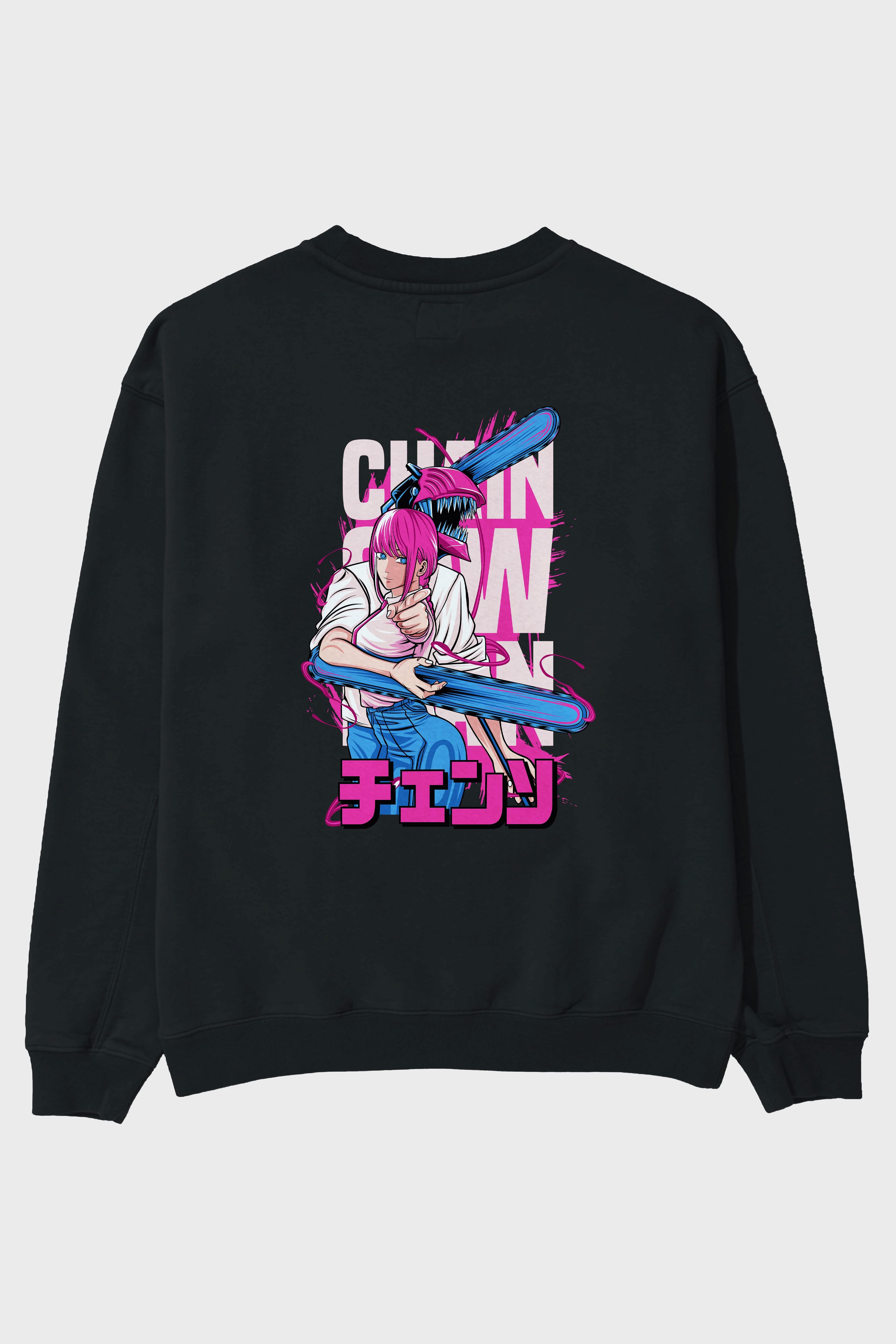 DENJI and MAKIMA Anime Arka Baskılı Oversize Sweatshirt Erkek Kadın Unisex