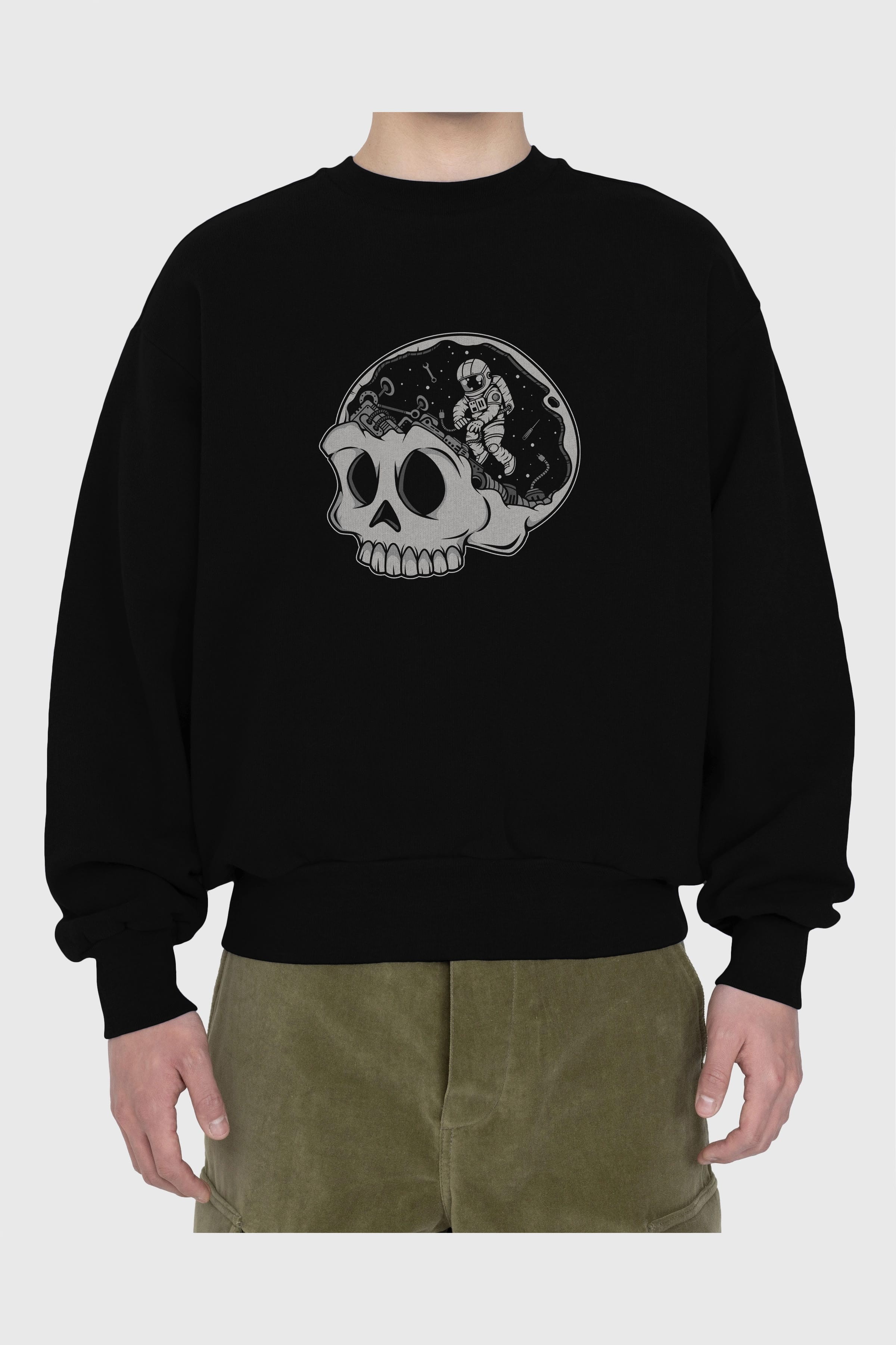 Astronaut Skull Brain Ön Baskılı Oversize Sweatshirt Erkek Kadın Unisex