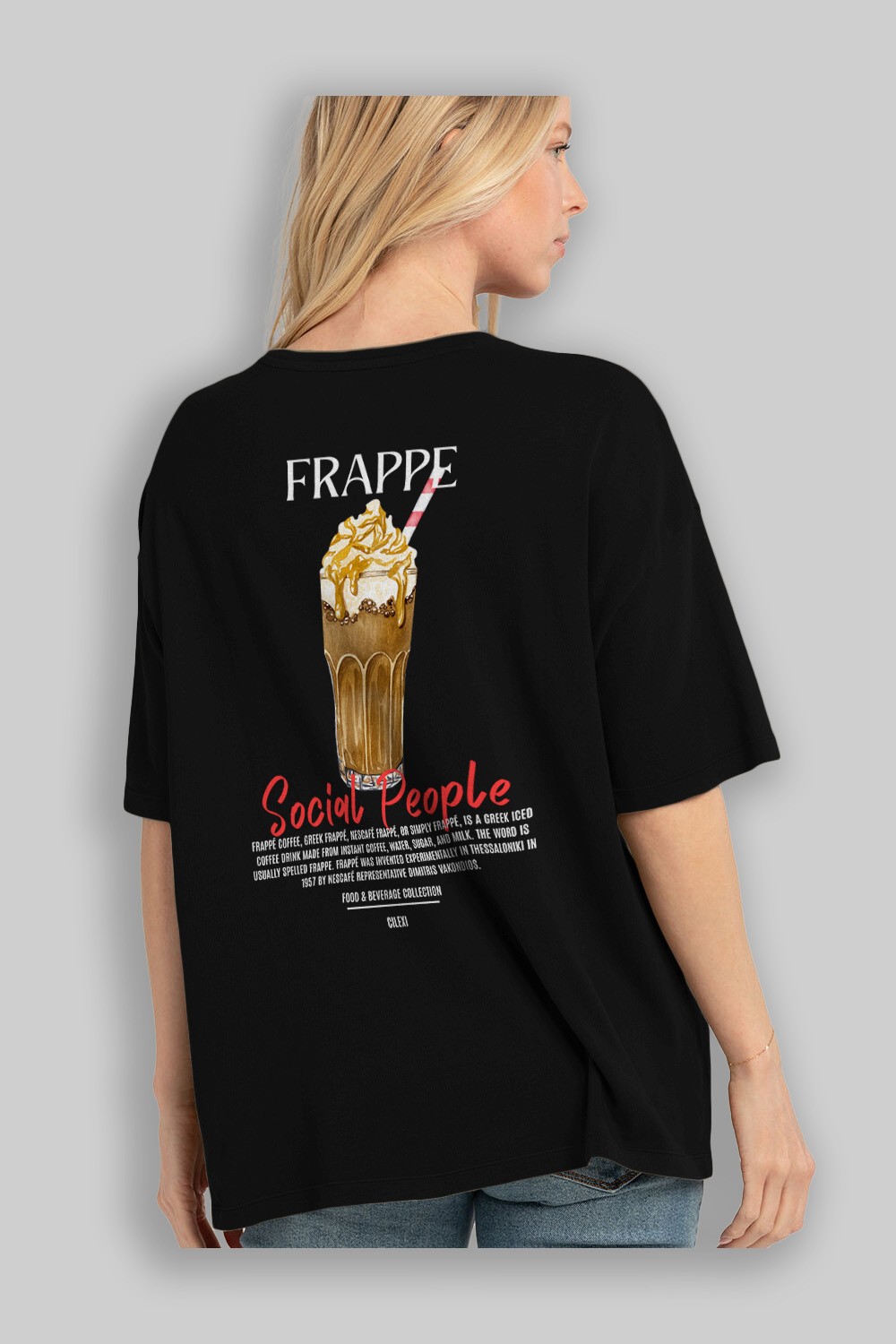 Frappe Kokteyl Serisi Baskılı Oversize t-shirt Erkek Kadın Unisex %100 Pamuk Bisiklet Yaka tişort
