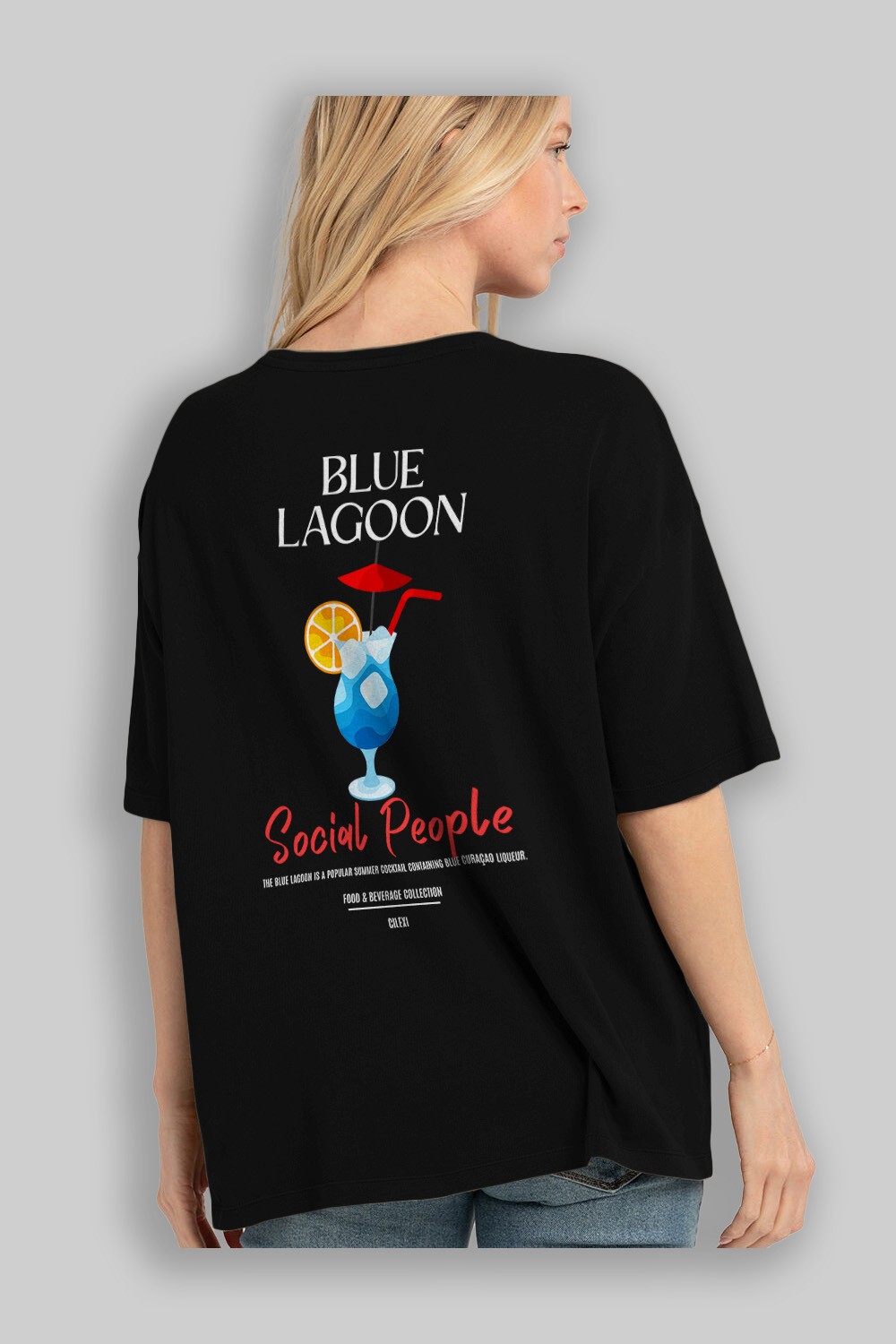 Blue Lagoon Kokteyl Serisi Baskılı Oversize t-shirt Erkek Kadın Unisex %100 Pamuk Bisiklet Yaka tişort