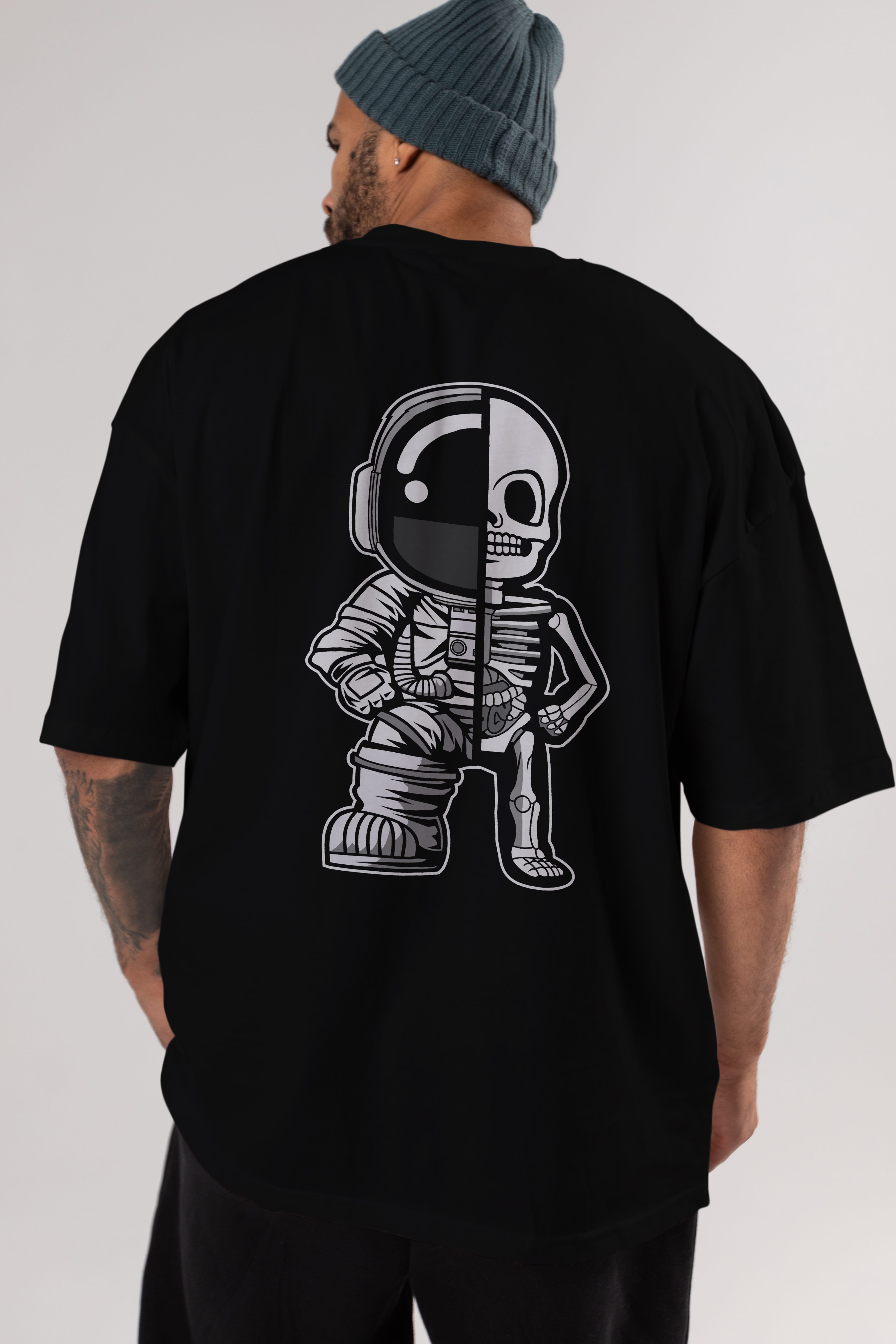 Astronaut Half Skeleton Arka Baskılı Oversize t-shirt Erkek Kadın Unisex