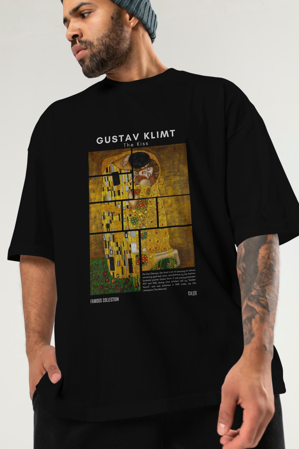 Gustav Klimt The Kiss ön Baskılı Oversize t-shirt Erkek Kadın Bisiklet Yaka Pamuk tişort