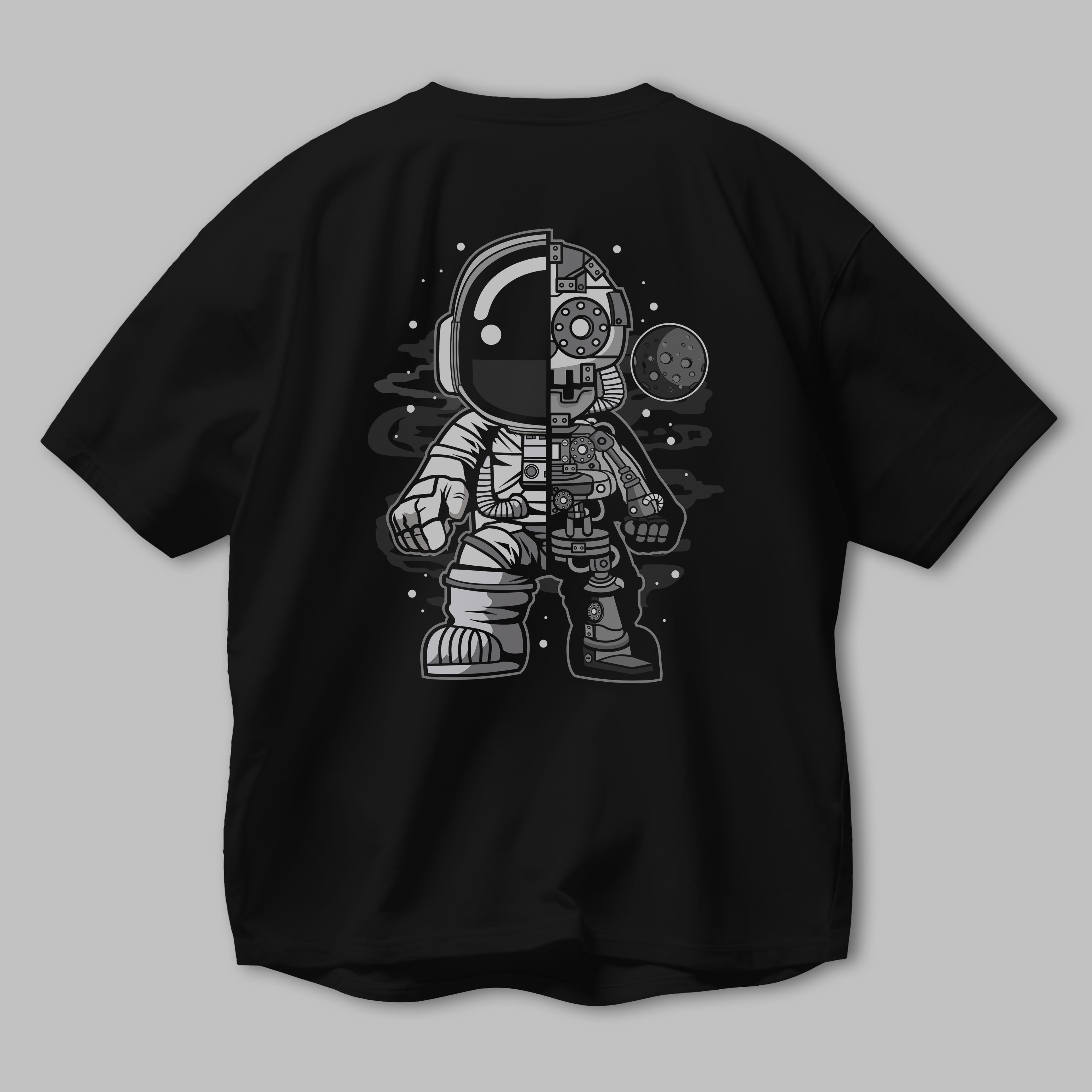 Astronaut Half Robot Arka Baskılı Oversize t-shirt Erkek Kadın Unisex